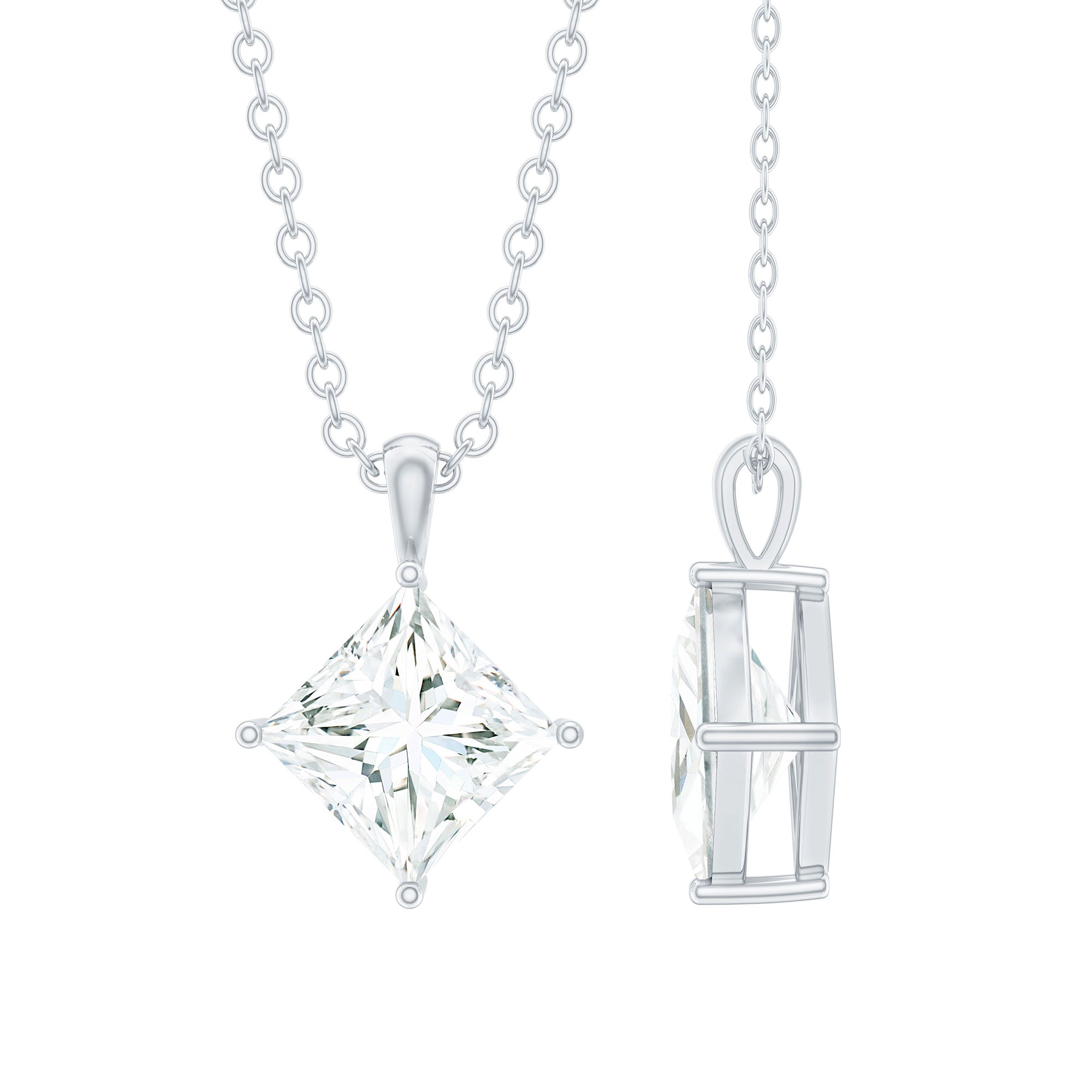 1 CT Princess Cut Moissanite Solitaire Pendant Necklace For Women