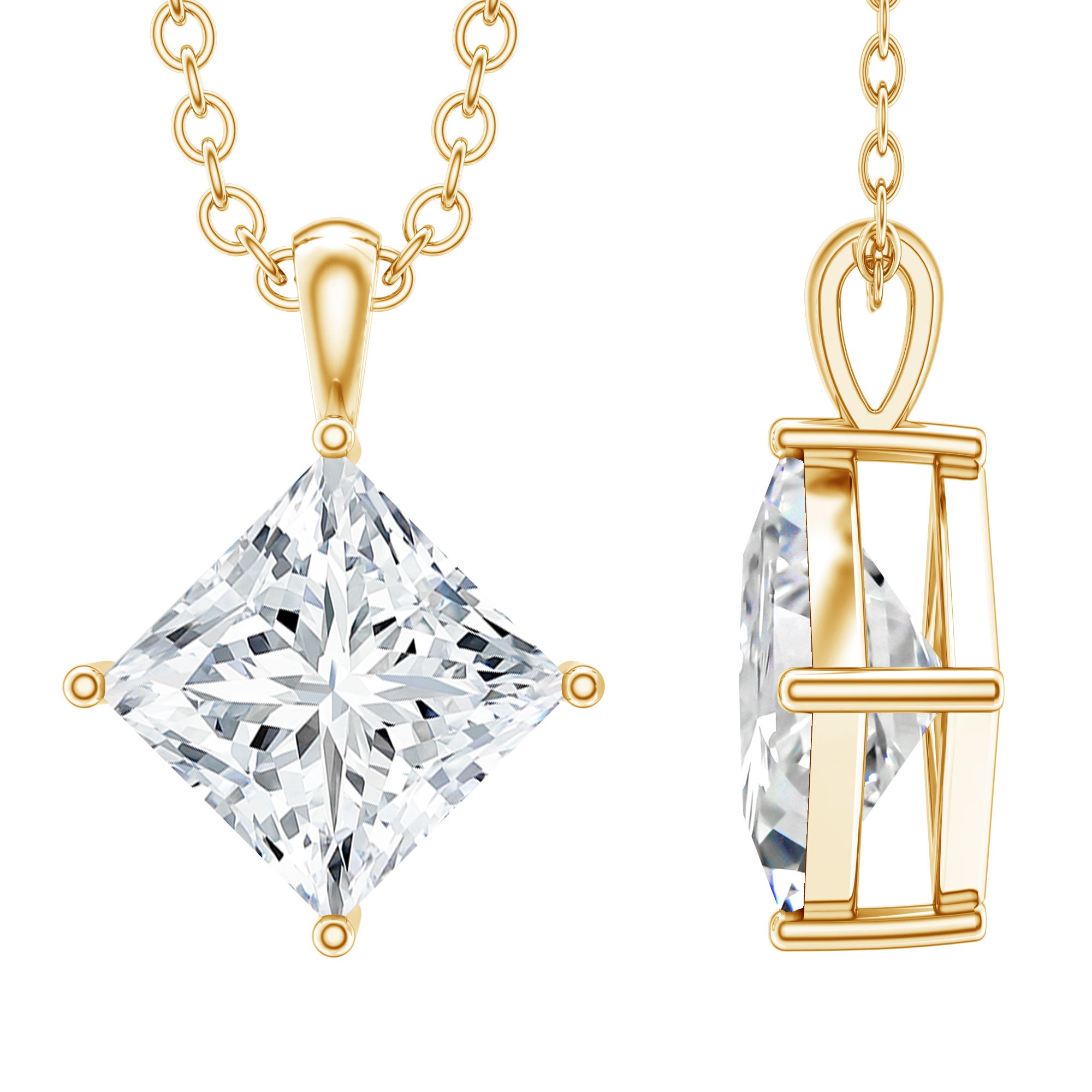 3 CT Princess Cut Moissanite Solitaire Pendant Necklace For Women D-VS1 - Rosec Jewels