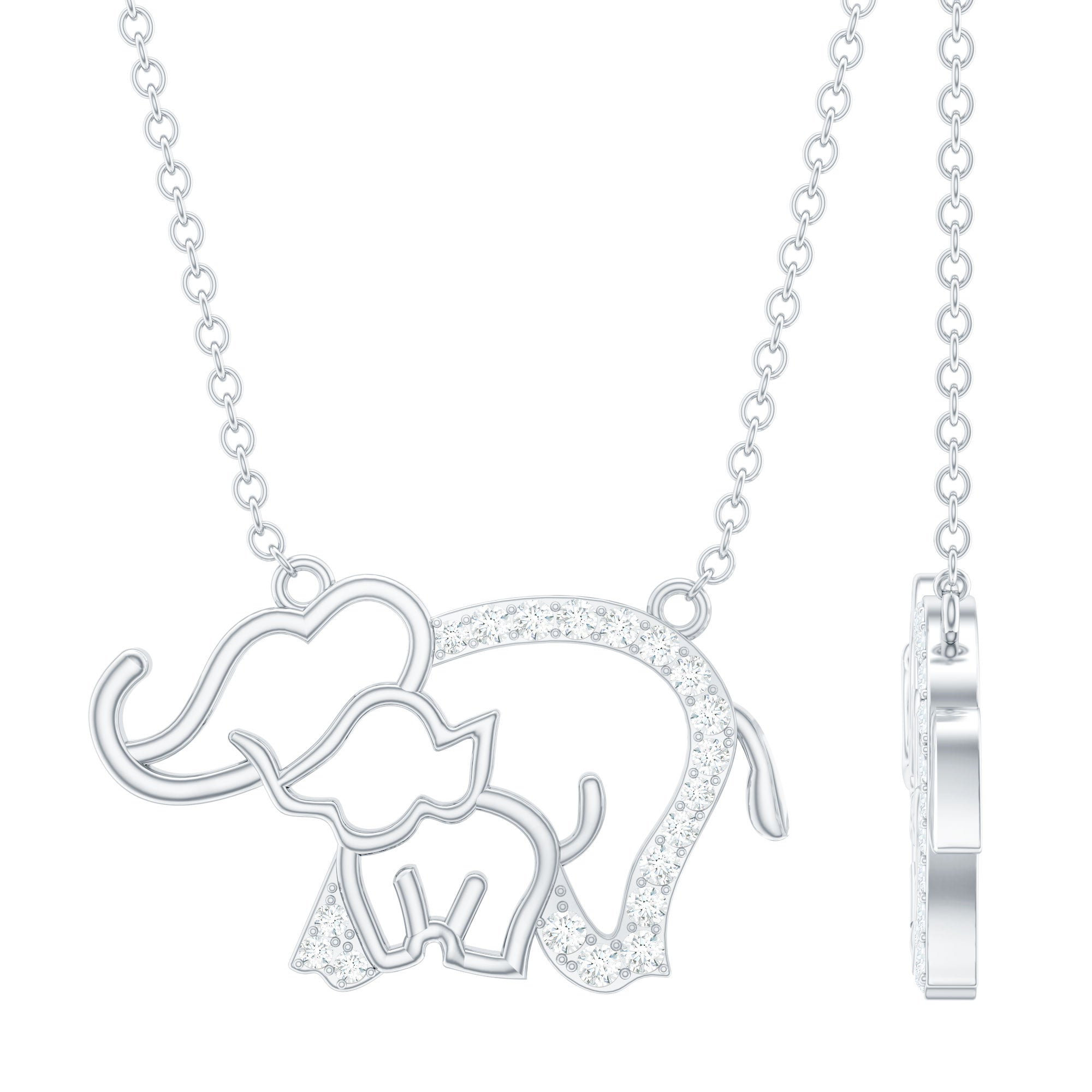 Cute Mother and Baby Elephant Necklace with Moissanite