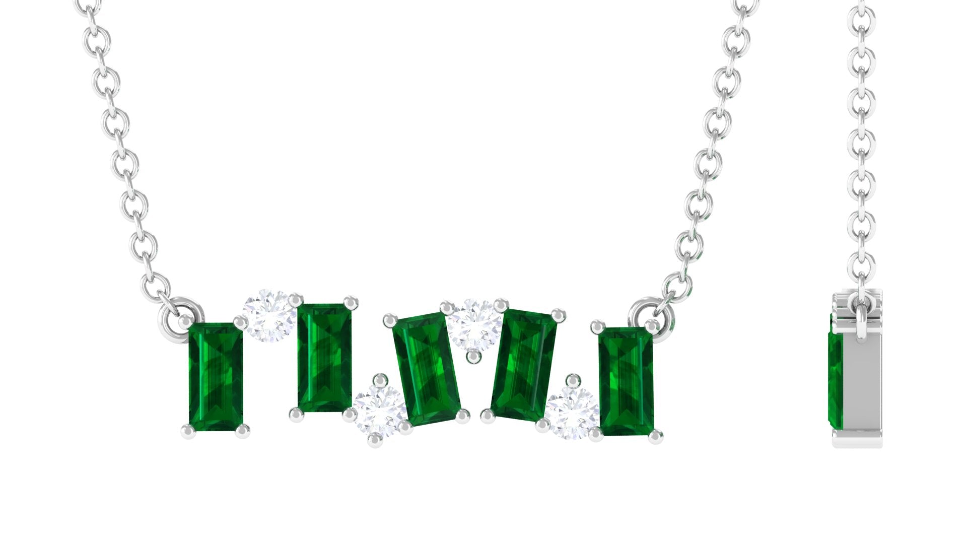 3/4 CT Simple Emerald and Moissanite Gold Bar Necklace