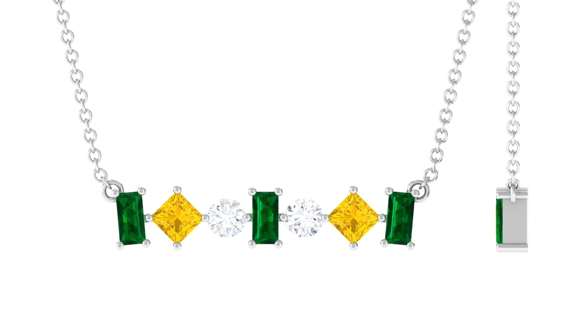 Classic Emerald and Yellow Sapphire Bar Necklace with Moissanite in Gold