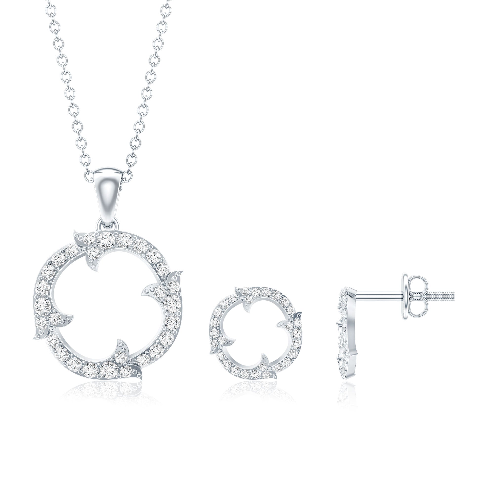 Certified Diamond Circle Necklace Earrings Set Natural - ( HI-SI ) - Rosec Jewels