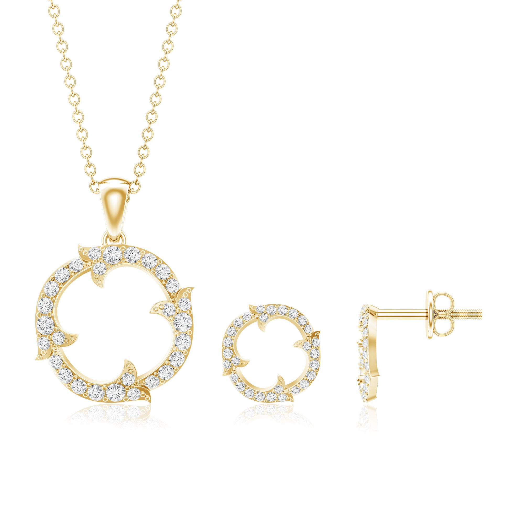 Certified Diamond Circle Necklace Earrings Set Natural - ( HI-SI ) - Rosec Jewels