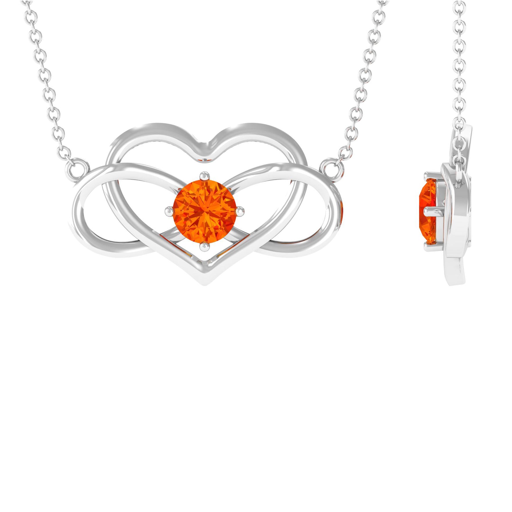 Certified 5 MM Round Cut Orange Sapphire Infinity Heart Necklace