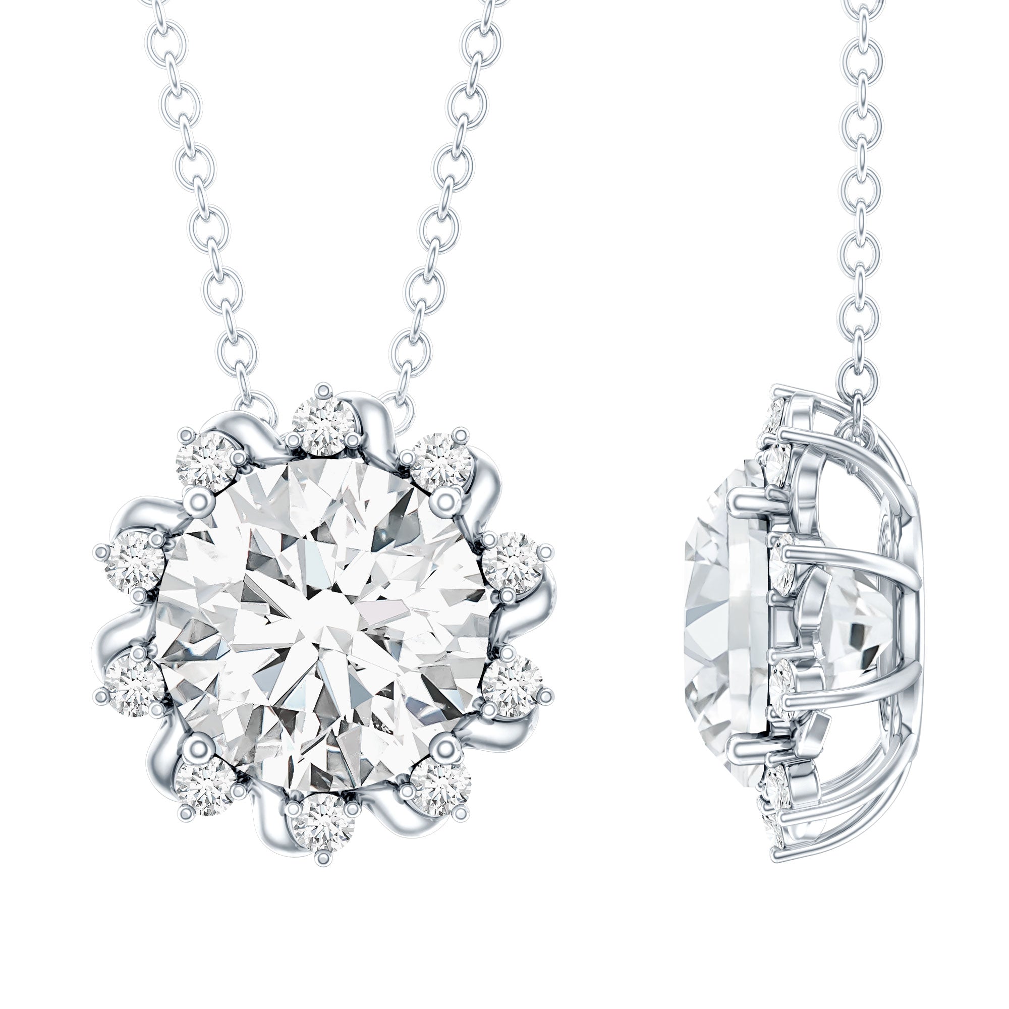 8 MM Round Cut Lab Grown Diamond Starburst Necklace Lab - ( EF-VS ) - Rosec Jewels