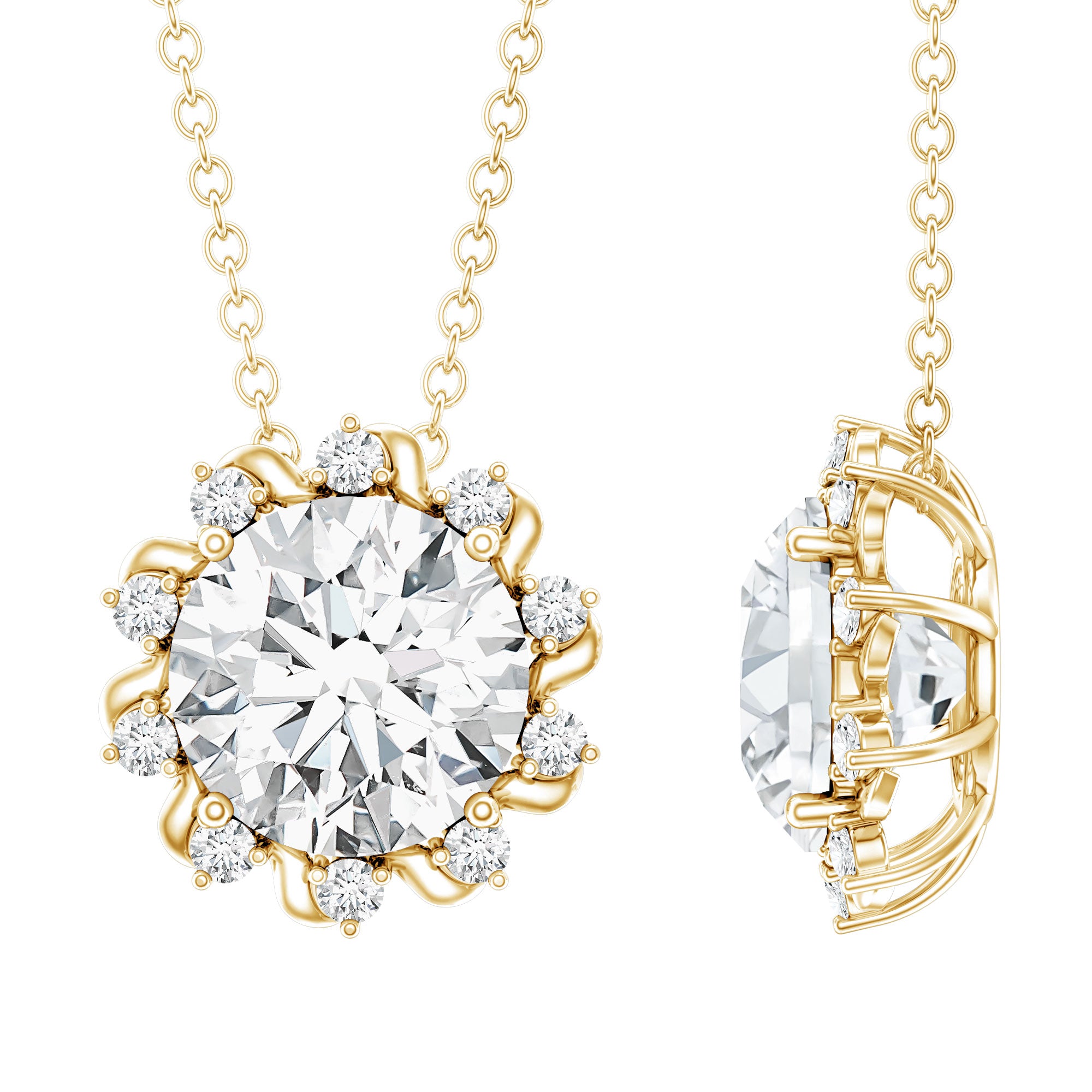 8 MM Round Cut Lab Grown Diamond Starburst Necklace Lab - ( EF-VS ) - Rosec Jewels