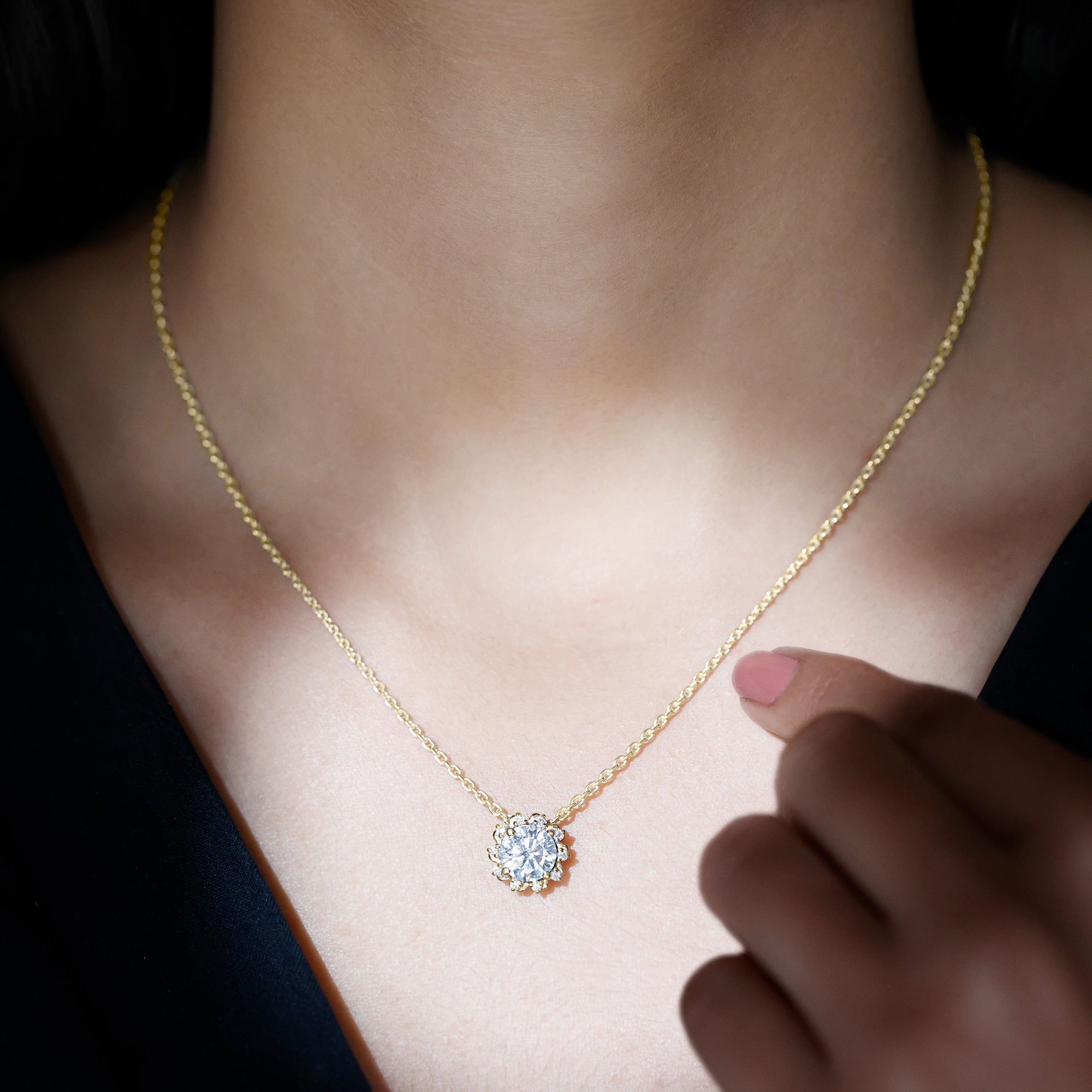 8 MM Round Cut Lab Grown Diamond Starburst Necklace Lab - ( EF-VS ) - Rosec Jewels
