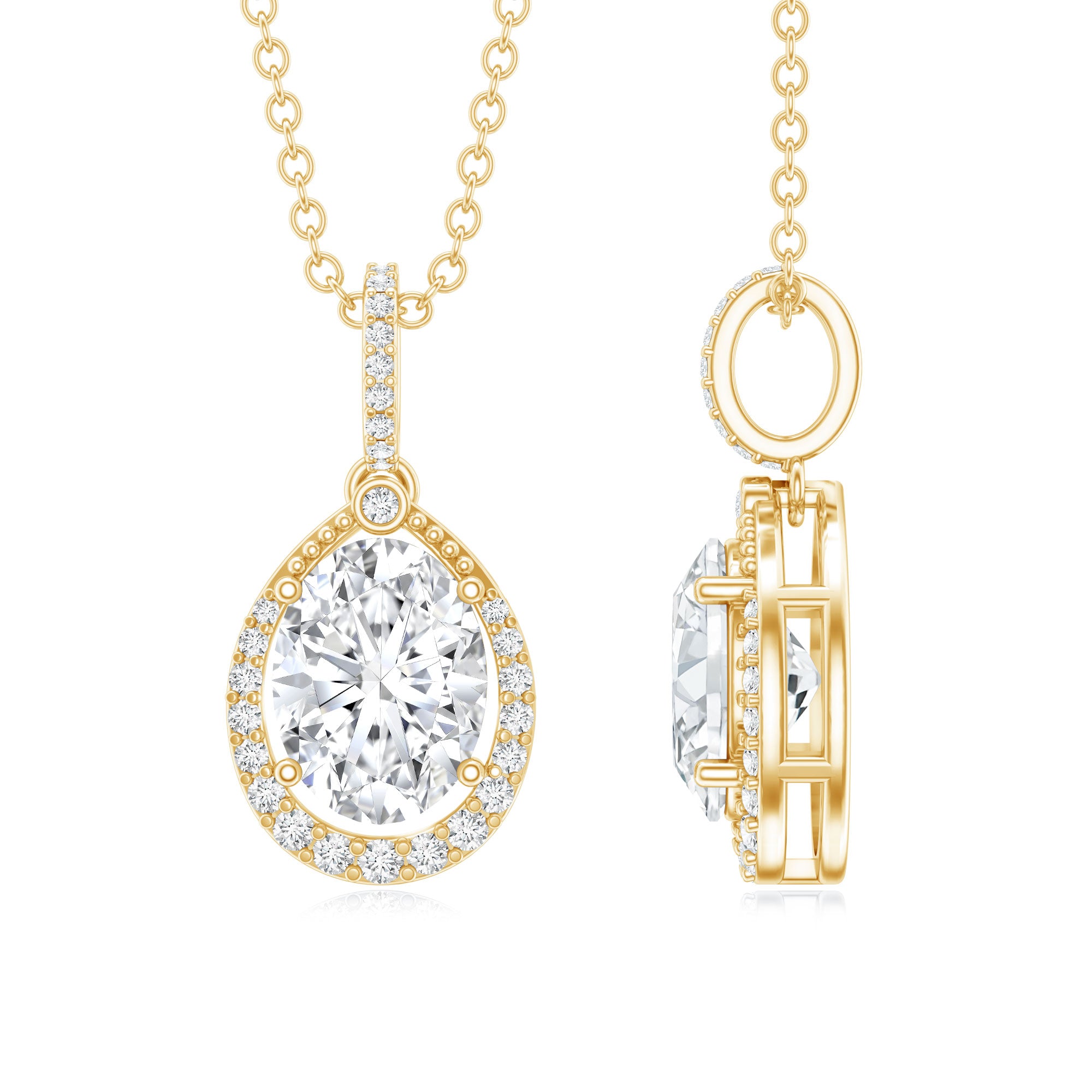 6X8 MM Oval Lab Grown Diamond Teardrop Halo Necklace For Women Lab - ( EF-VS ) - Rosec Jewels