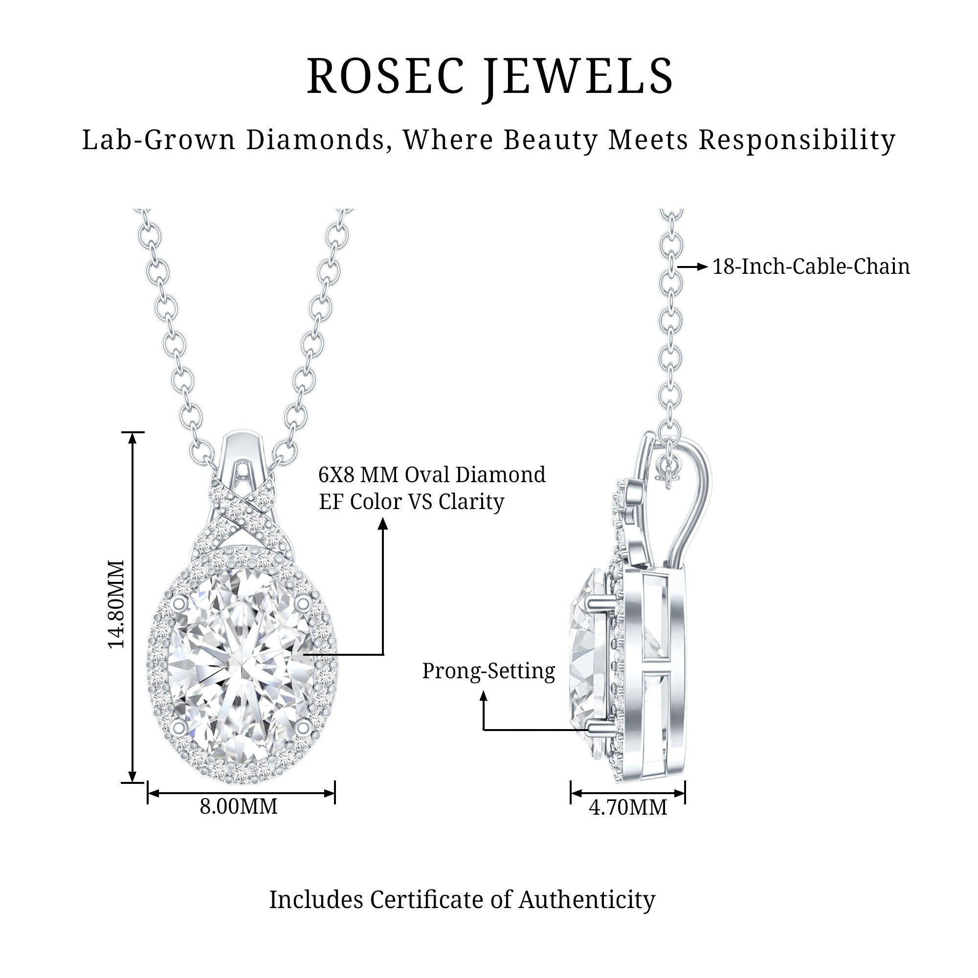 Lab Grown Diamond Vintage Style Pendant With Halo Lab - ( EF-VS ) - Rosec Jewels