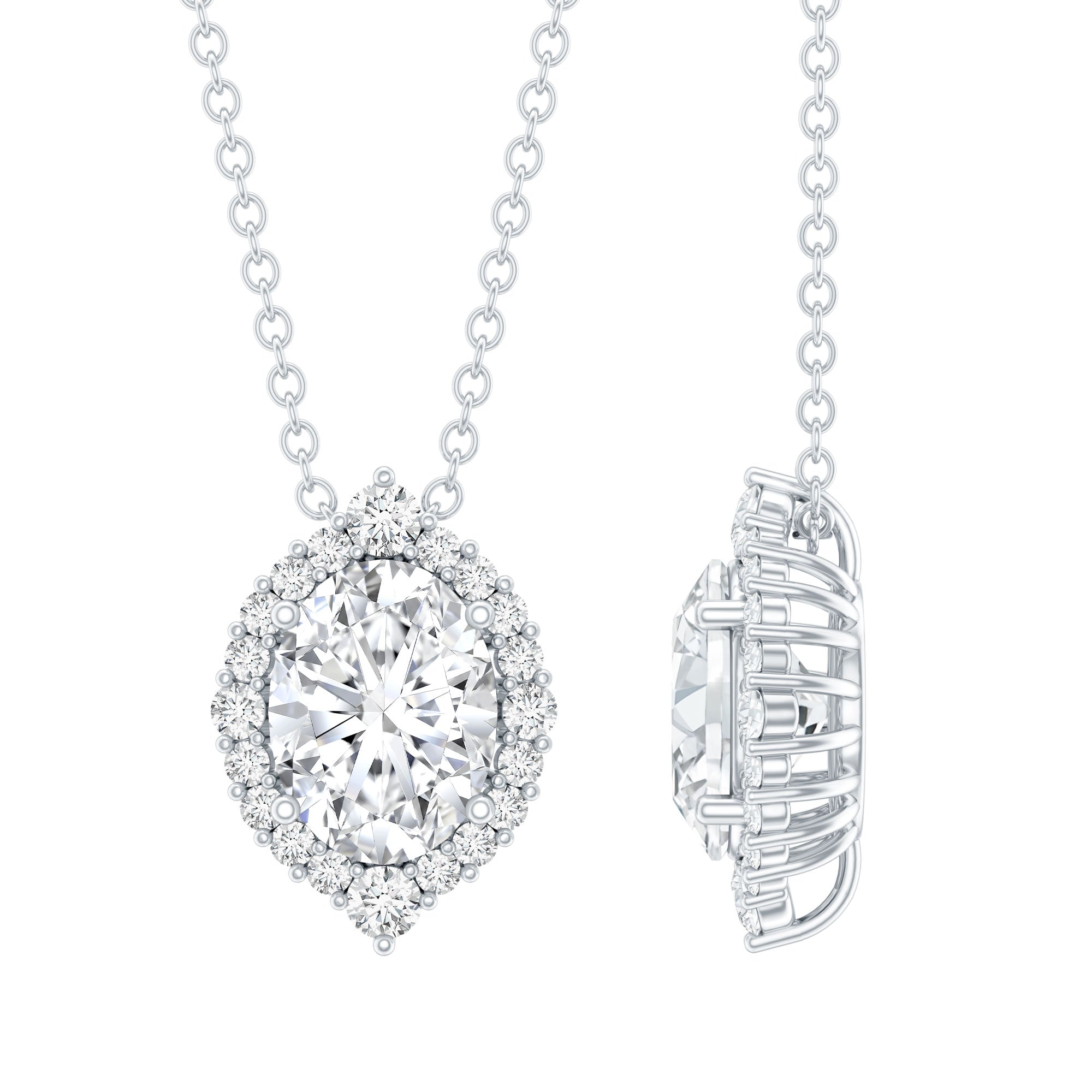 6X8 MM Oval Shaped Lab Grown Diamond Wedding Necklace With Halo Lab - ( EF-VS ) - Rosec Jewels