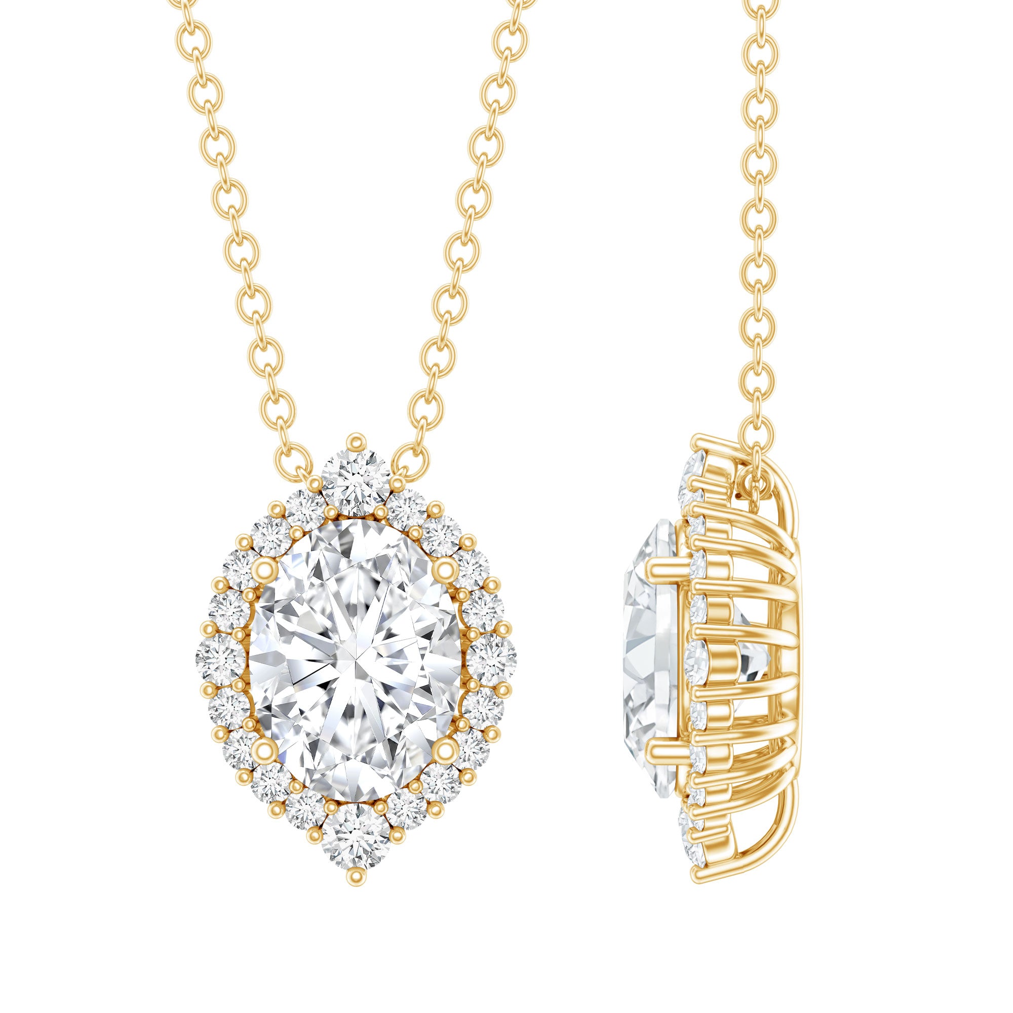 6X8 MM Oval Shaped Lab Grown Diamond Wedding Necklace With Halo Lab - ( EF-VS ) - Rosec Jewels