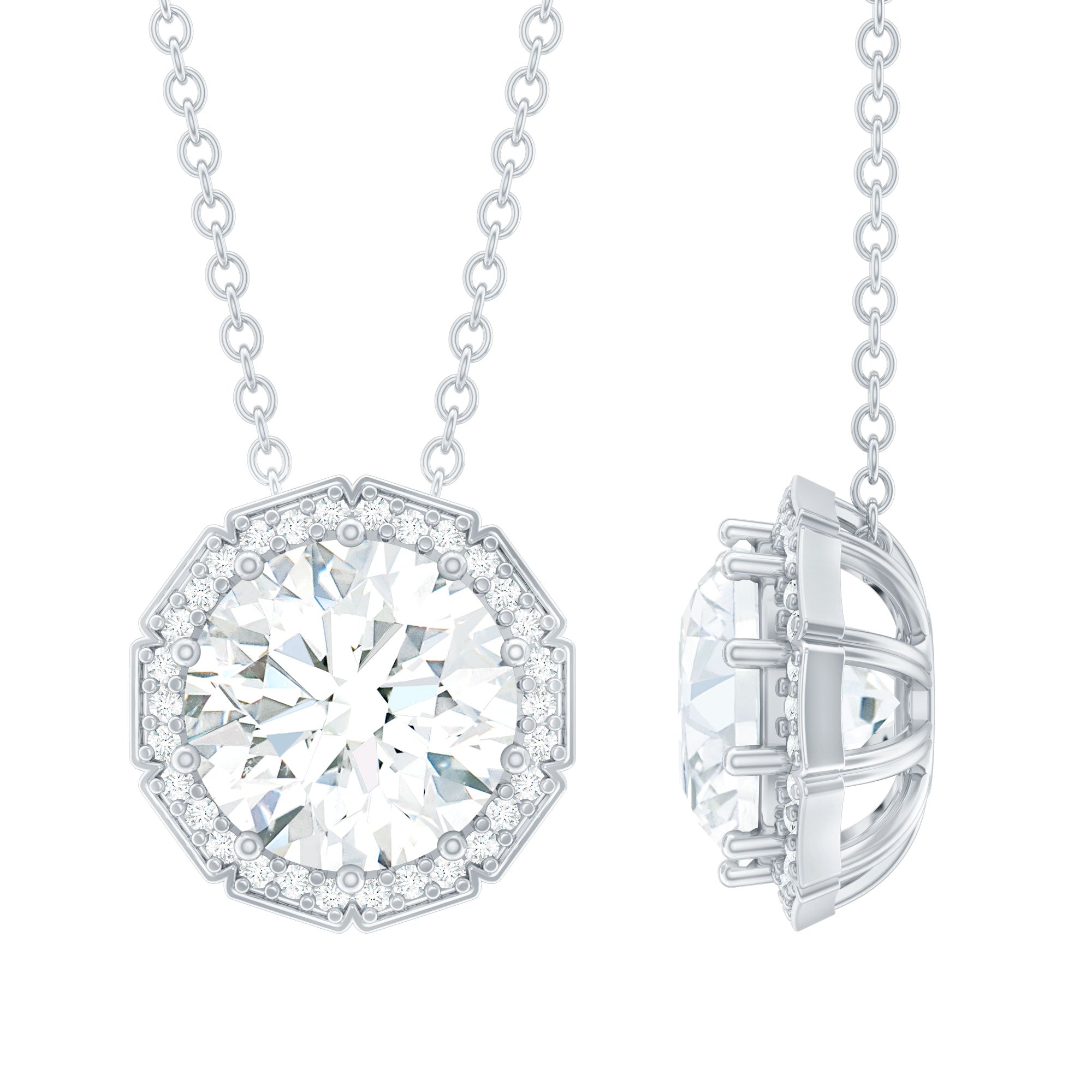 Certified 8 MM Circle Lab Grown Diamond Necklace With Halo