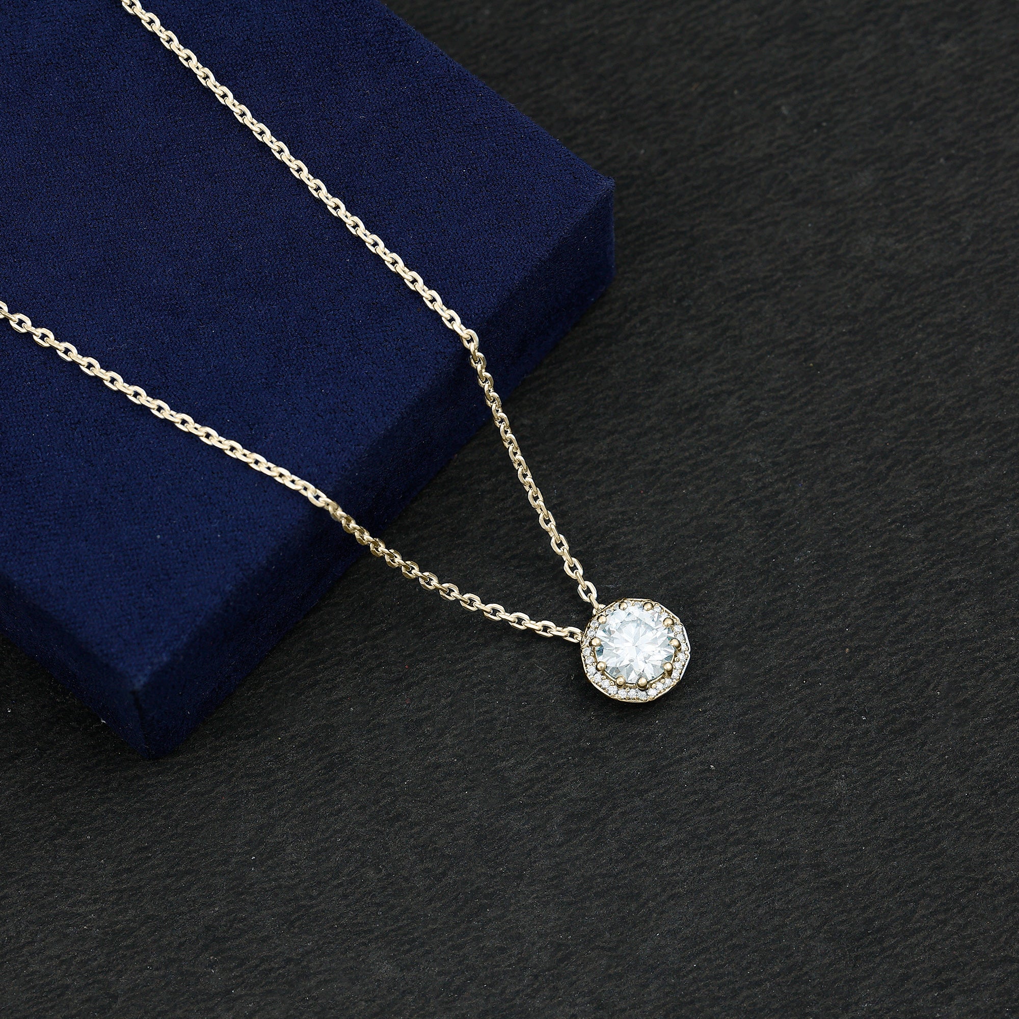Certified 8 MM Circle Lab Grown Diamond Necklace With Halo Lab - ( EF-VS ) - Rosec Jewels