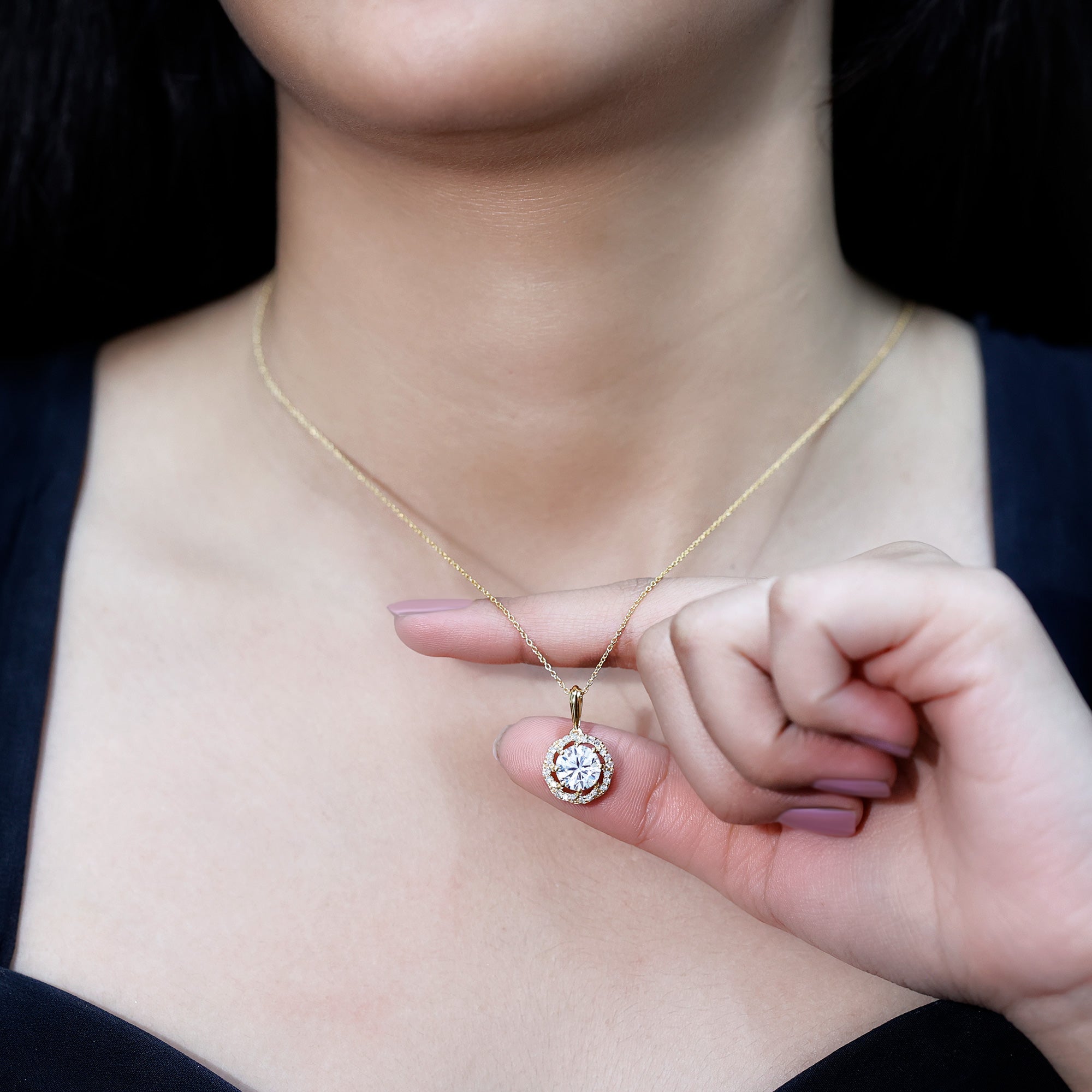 Certified 8 MM Lab Grown Diamond Halo Necklace Lab - ( EF-VS ) - Rosec Jewels