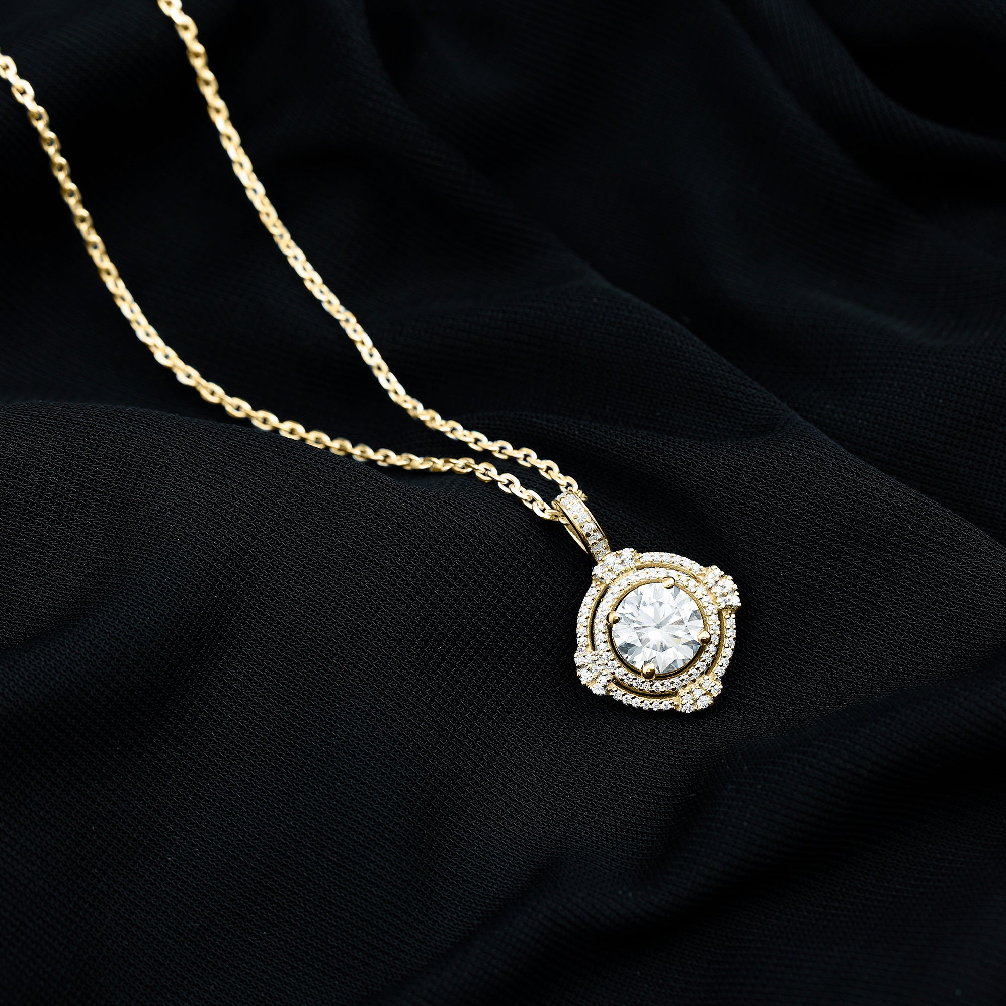 2 Carat Lab Grown Diamond Double Halo Necklace With Decorated Bail Lab - ( EF-VS ) - Rosec Jewels