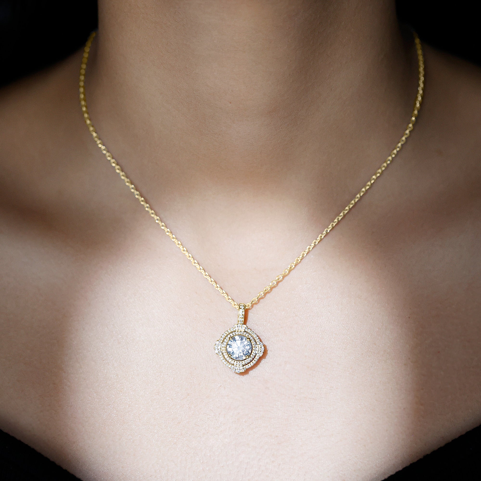 2 Carat Lab Grown Diamond Double Halo Necklace With Decorated Bail Lab - ( EF-VS ) - Rosec Jewels