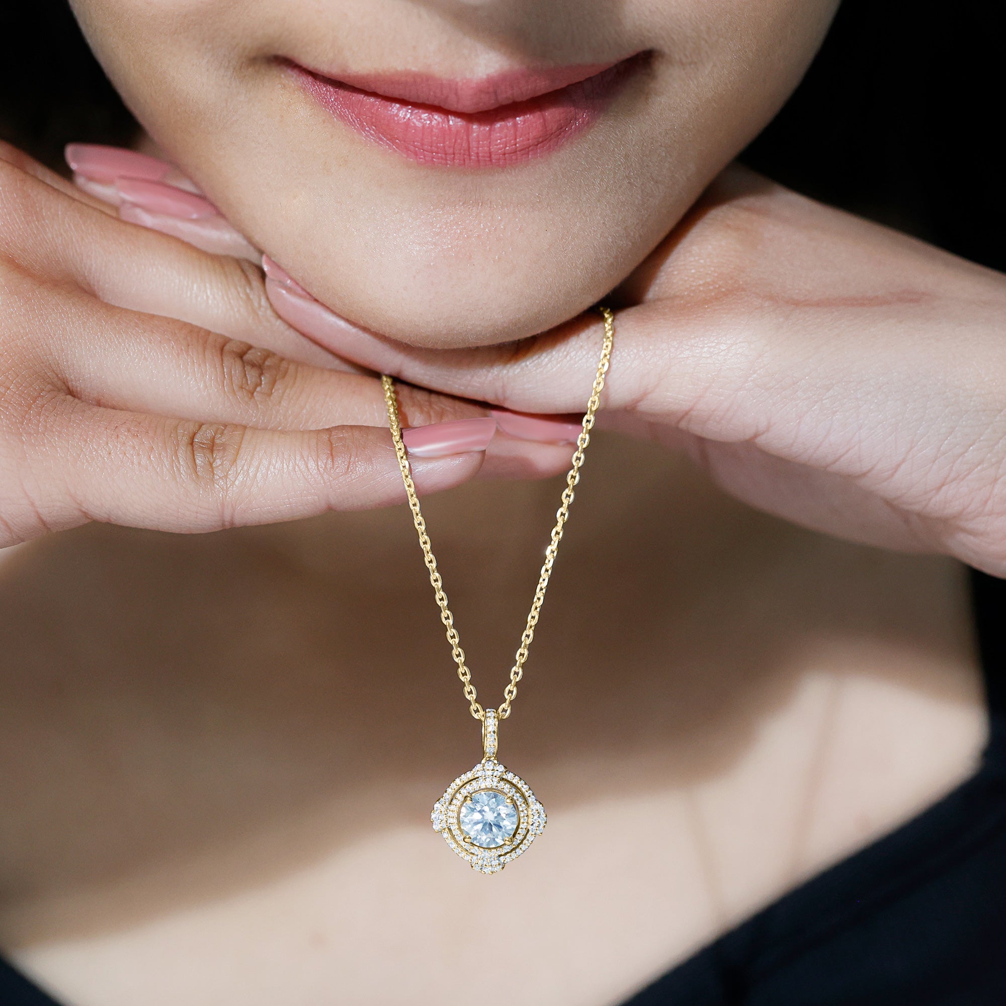 2 Carat Lab Grown Diamond Double Halo Necklace With Decorated Bail Lab - ( EF-VS ) - Rosec Jewels