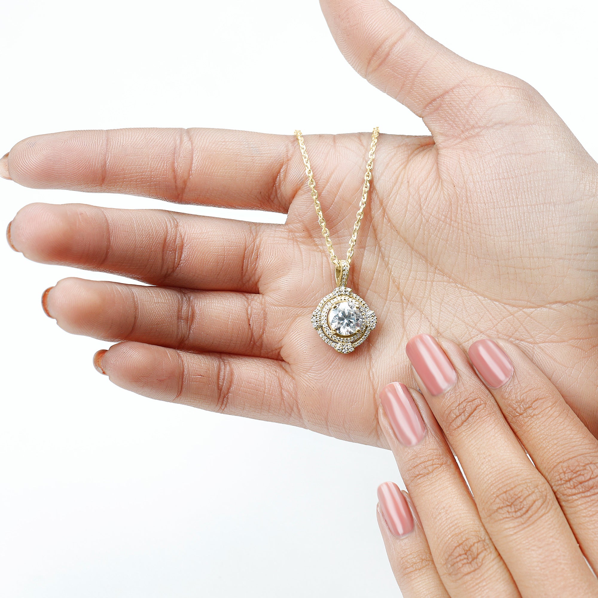 2 Carat Lab Grown Diamond Double Halo Necklace With Decorated Bail Lab - ( EF-VS ) - Rosec Jewels