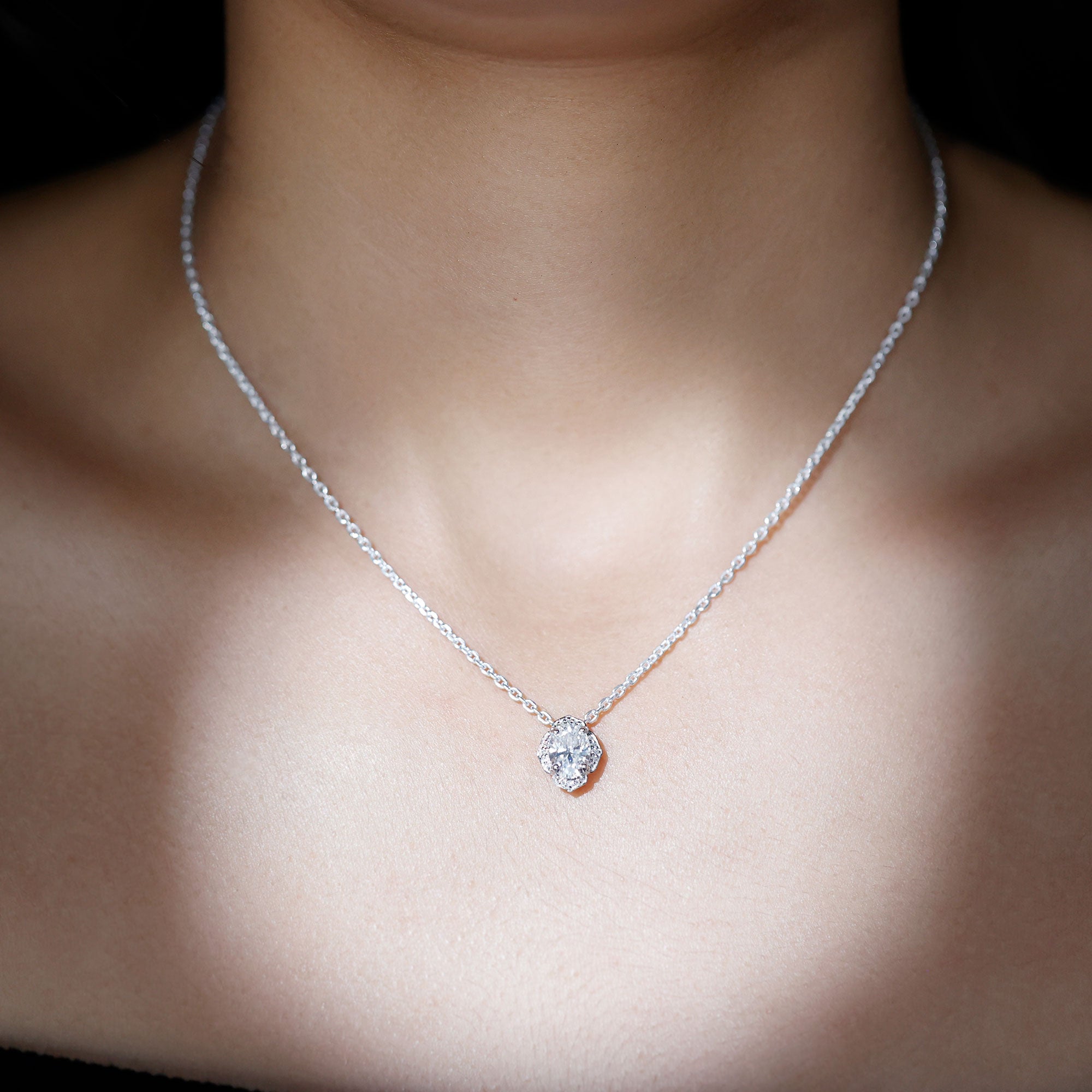 6X8 MM Oval Shape Lab Grown Diamond Vintage Flower Necklace Lab - ( EF-VS ) - Rosec Jewels