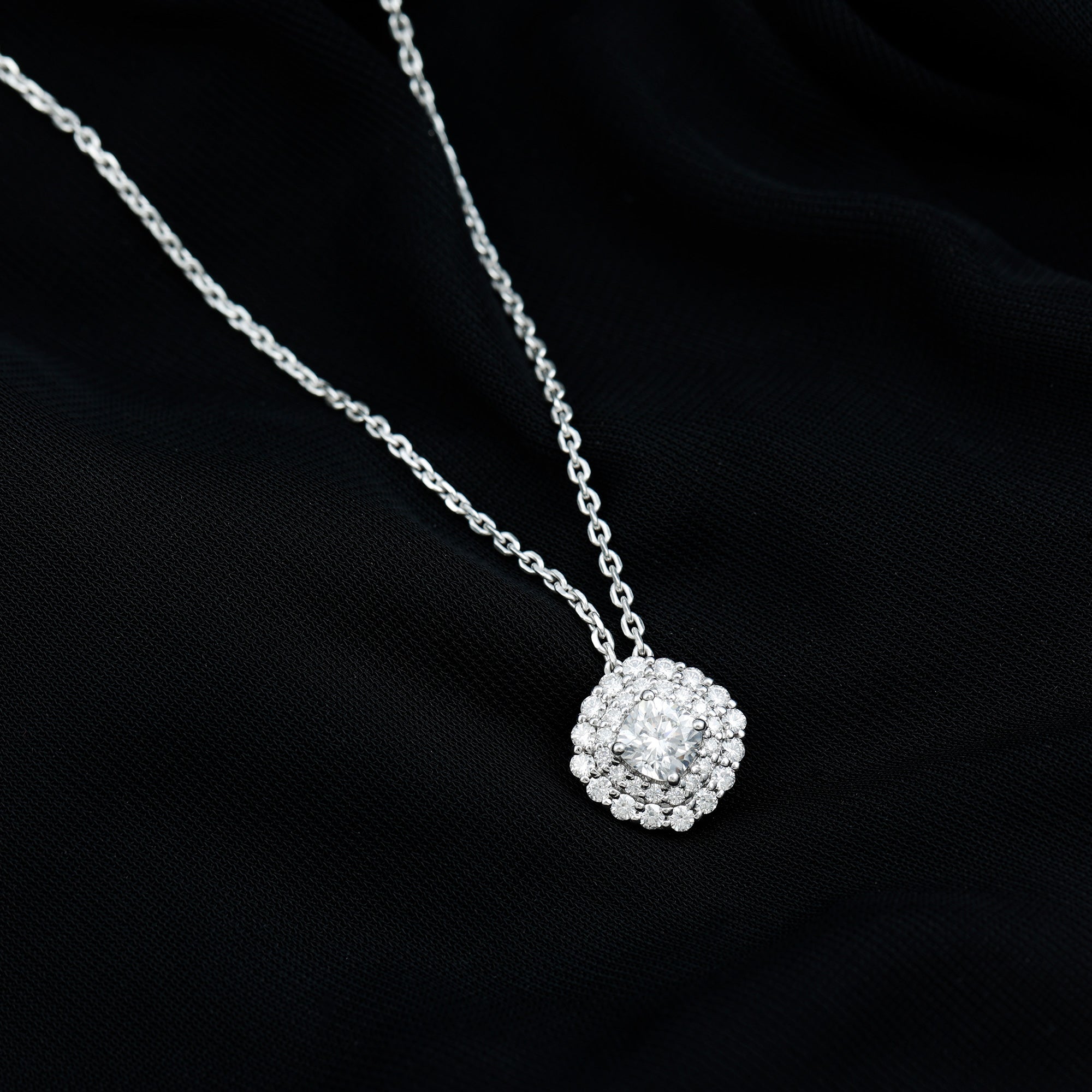 Lab Grown Round Diamond Double Halo Bridal Necklace With Accent Lab - ( EF-VS ) - Rosec Jewels