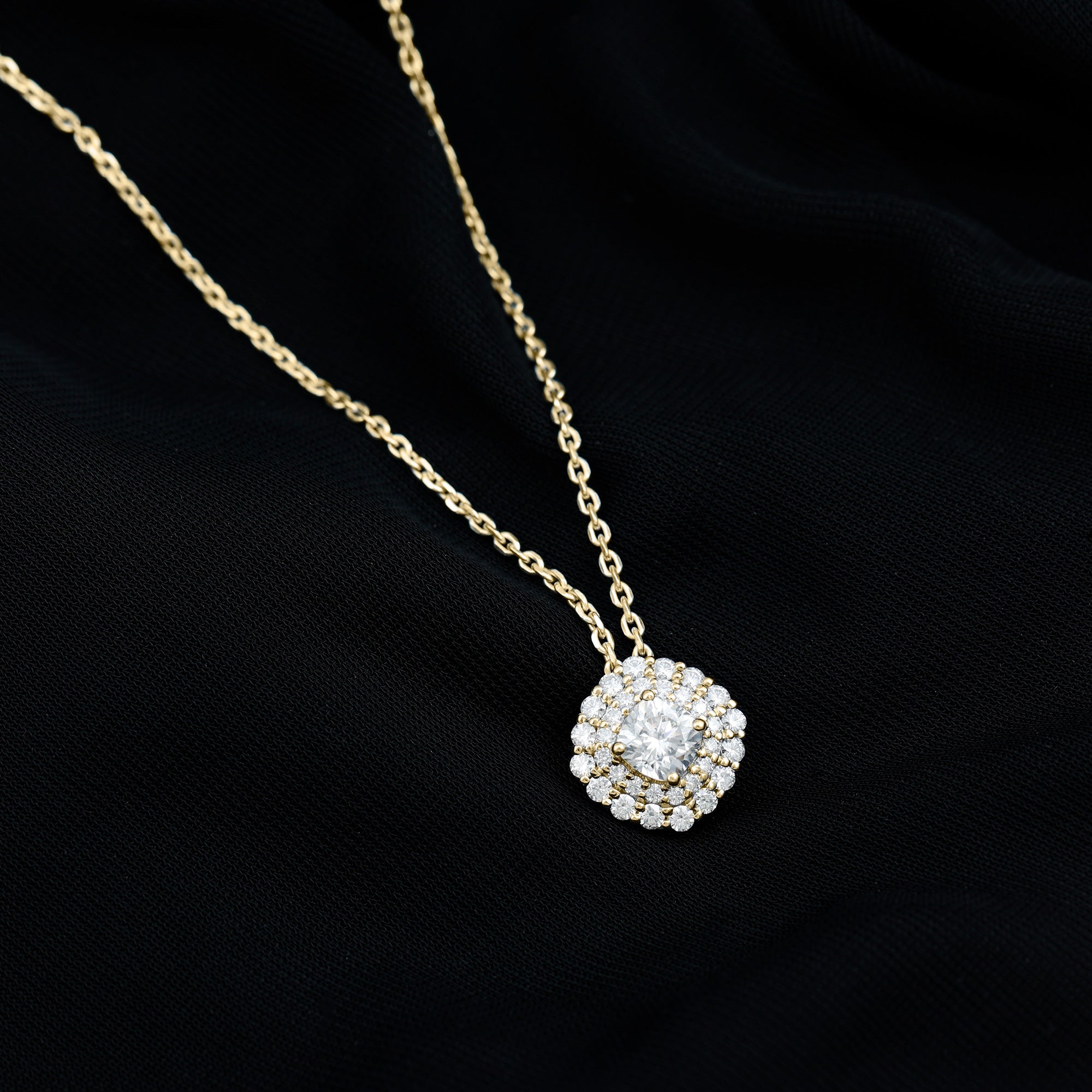 Lab Grown Round Diamond Double Halo Bridal Necklace With Accent Lab - ( EF-VS ) - Rosec Jewels