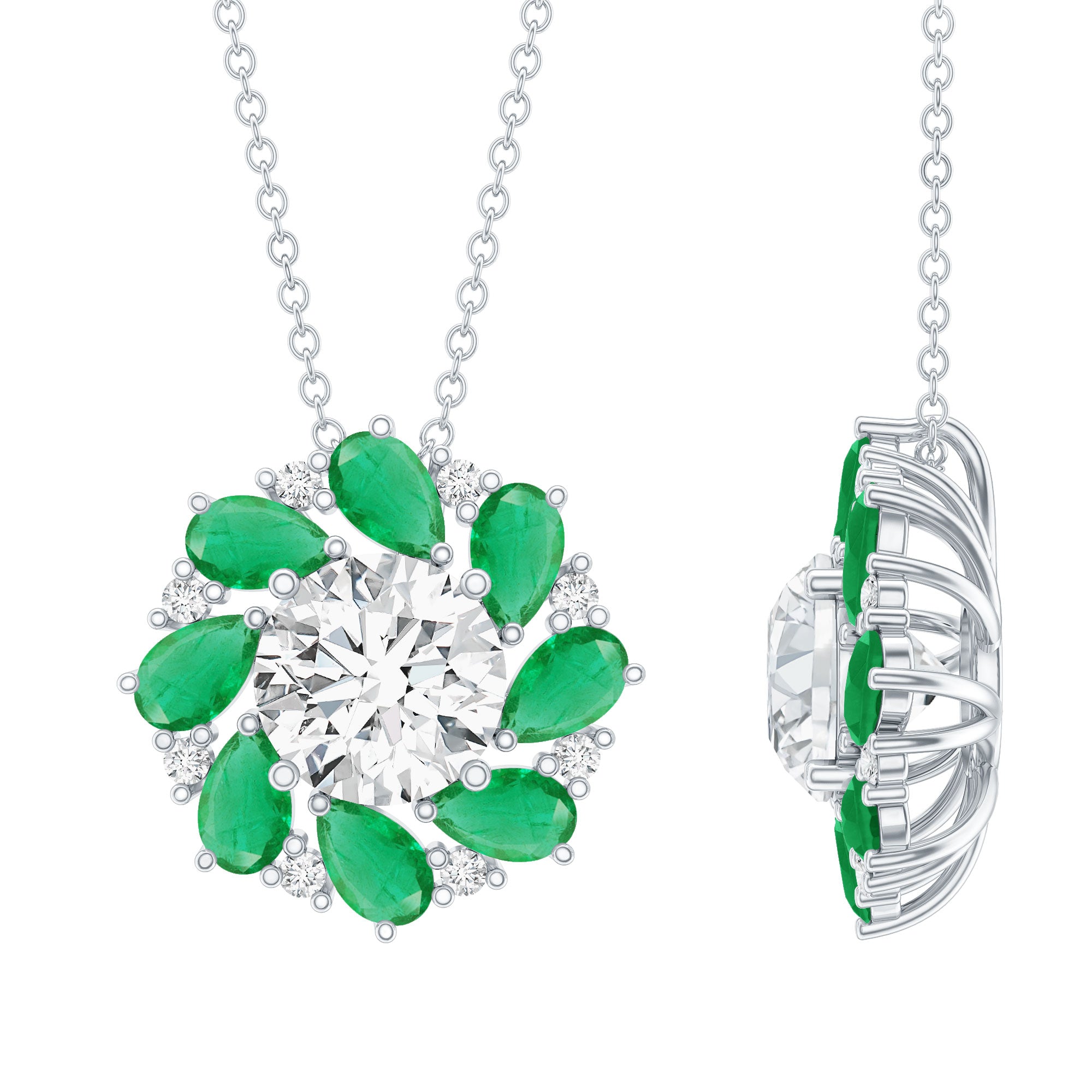 2 Carat Lab Grown Diamond Emerald Flower Bridal Necklace Lab - ( EF-VS ) - Rosec Jewels