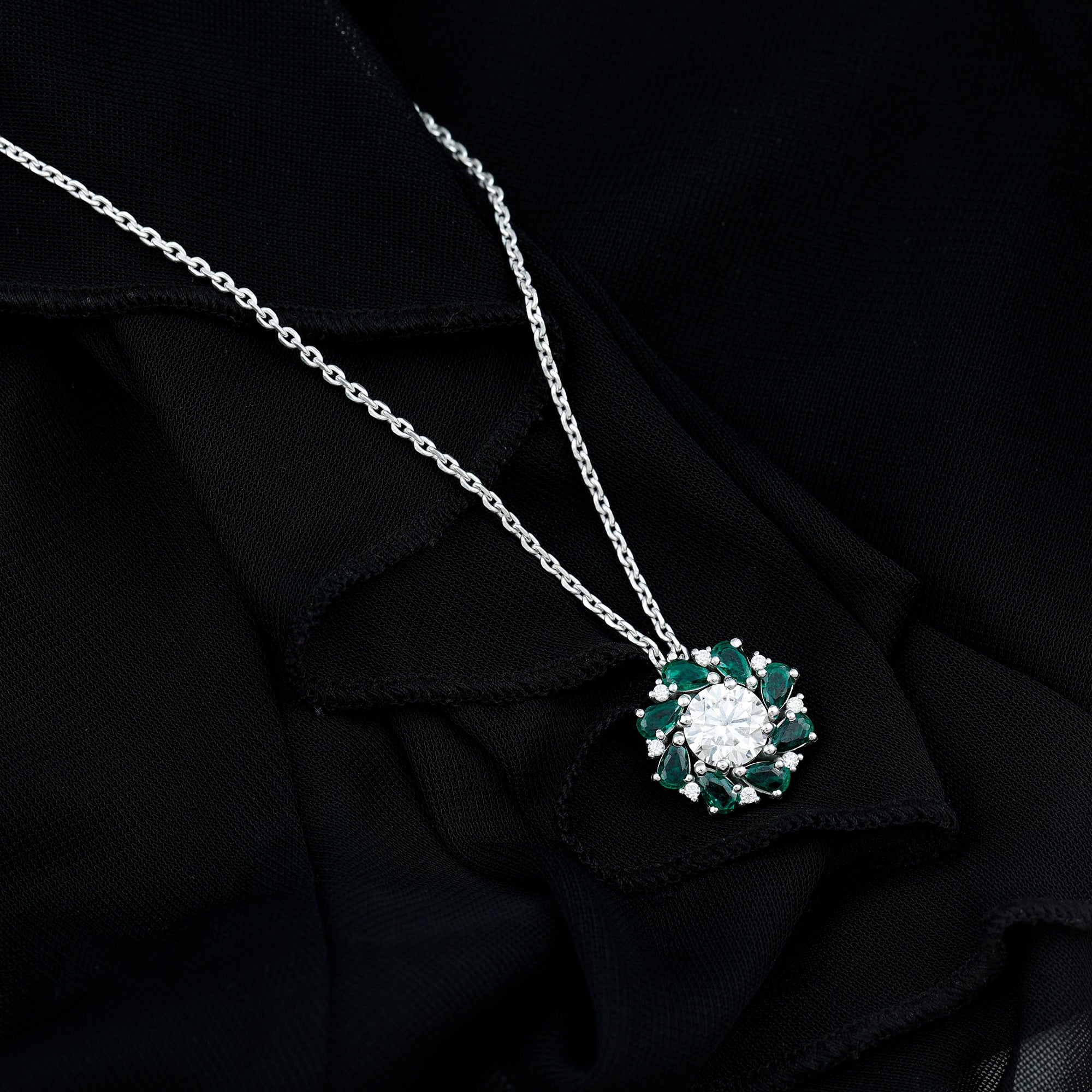 2 Carat Lab Grown Diamond Emerald Flower Bridal Necklace Lab - ( EF-VS ) - Rosec Jewels