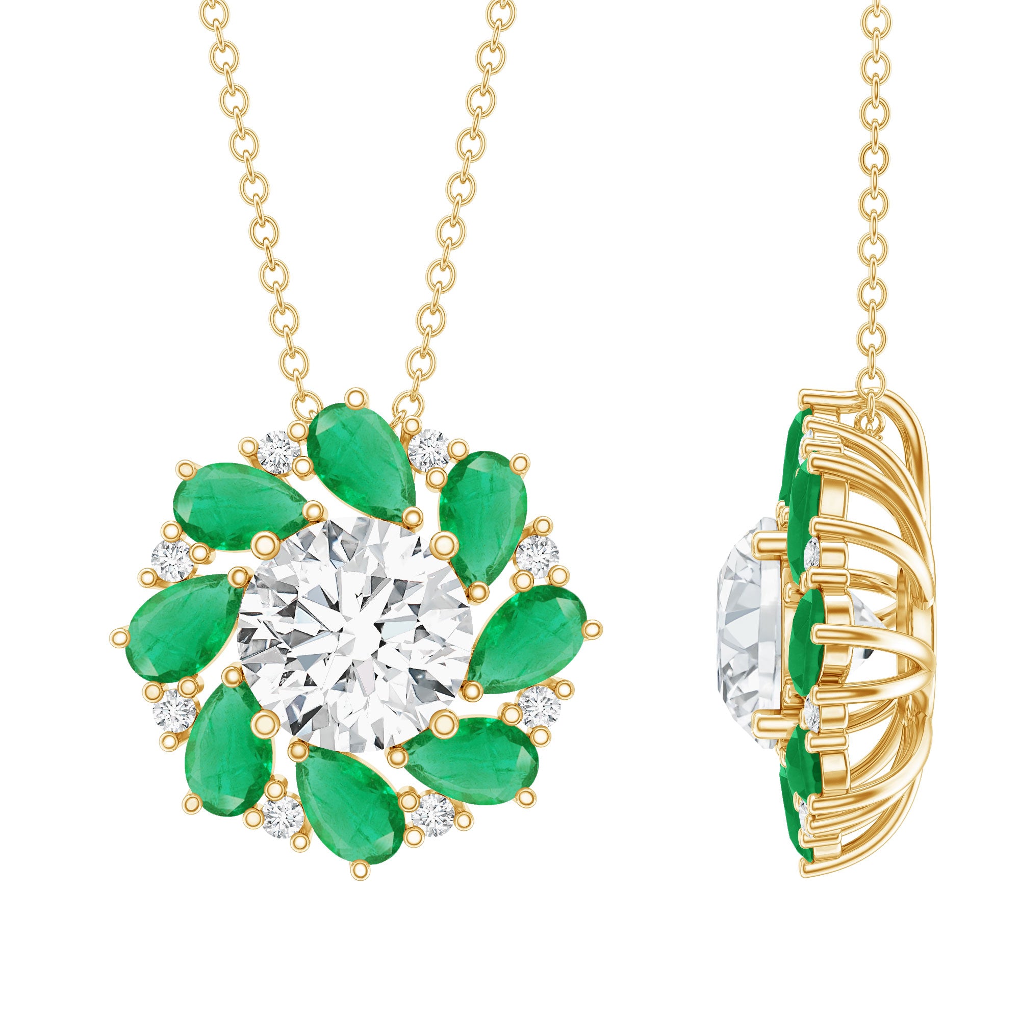 2 Carat Lab Grown Diamond Emerald Flower Bridal Necklace Lab - ( EF-VS ) - Rosec Jewels