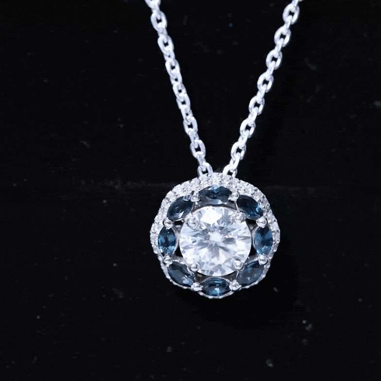 2 Carat Lab Grown Diamond Halo Necklace With London Blue Topaz Lab - ( EF-VS ) - Rosec Jewels