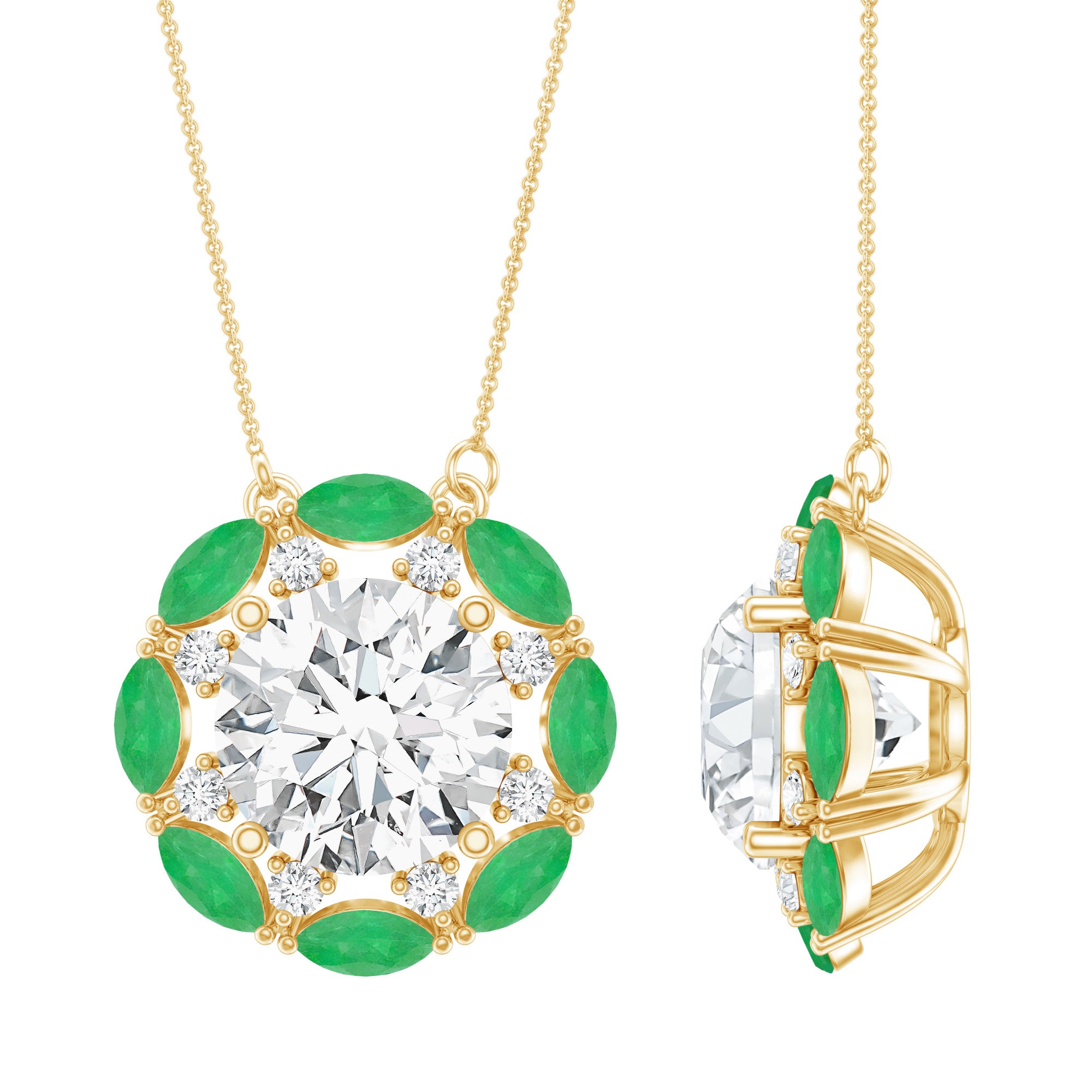 8 MM Lab Grown Diamond Bridal Necklace With Emerald Lab - ( EF-VS ) - Rosec Jewels