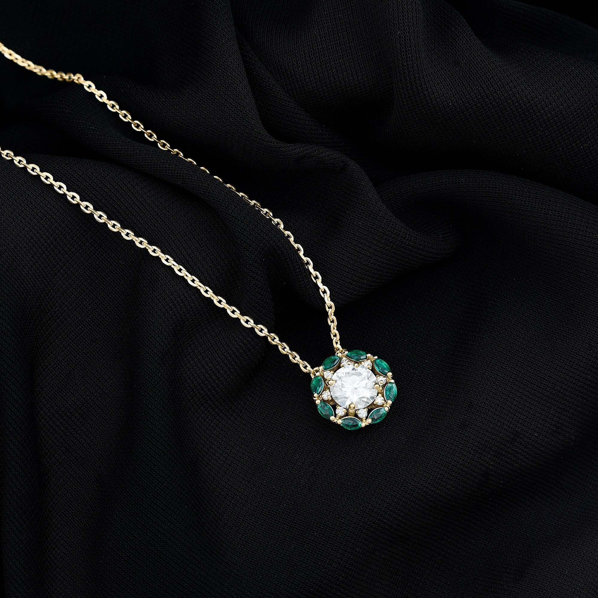 8 MM Lab Grown Diamond Bridal Necklace With Emerald Lab - ( EF-VS ) - Rosec Jewels