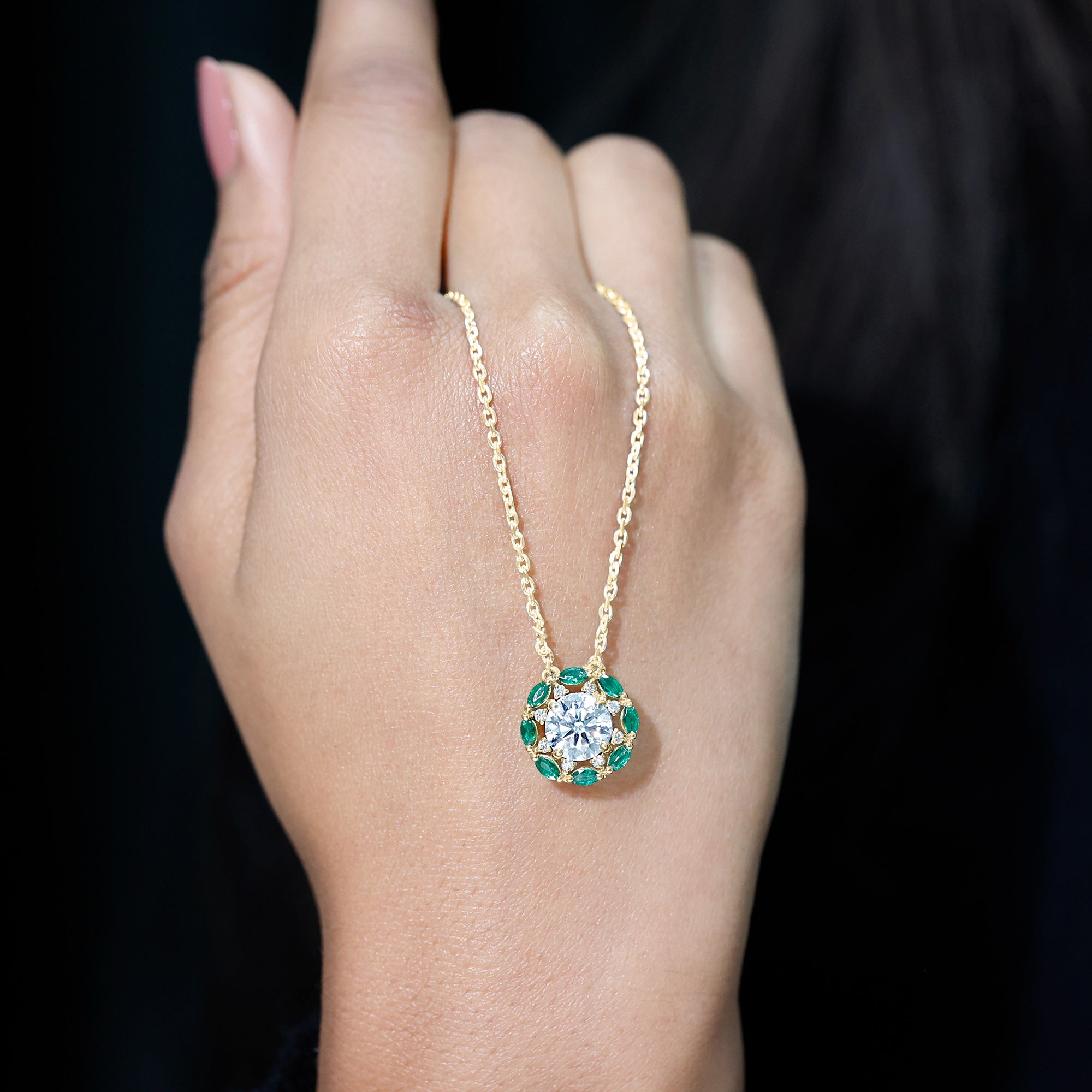 8 MM Lab Grown Diamond Bridal Necklace With Emerald Lab - ( EF-VS ) - Rosec Jewels