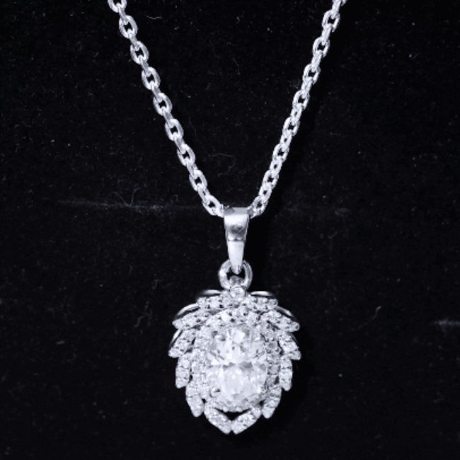 6X8 MM Oval Lab Grown Diamond Vintage Necklace With Double Halo Lab - ( EF-VS ) - Rosec Jewels