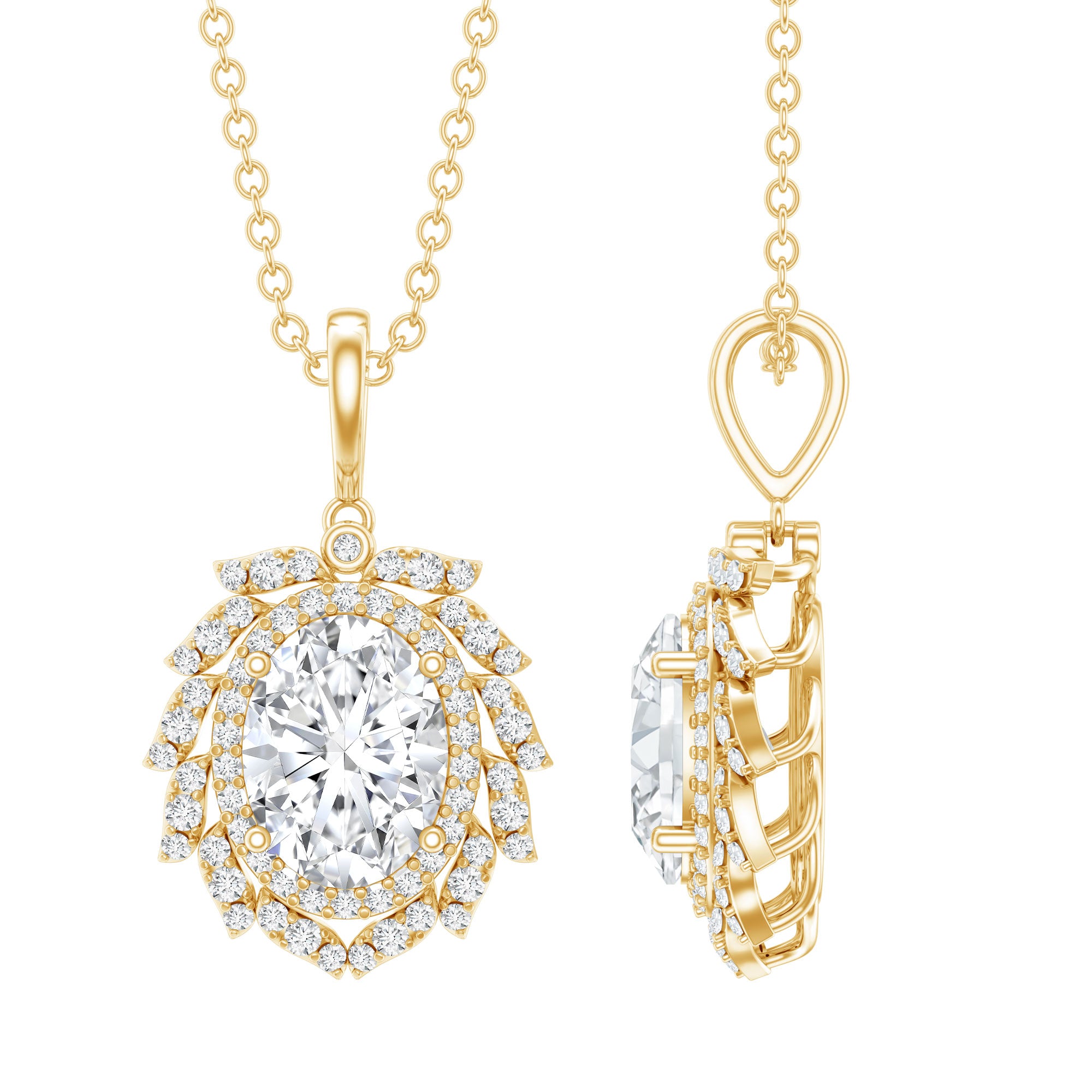 6X8 MM Oval Lab Grown Diamond Vintage Necklace With Double Halo Lab - ( EF-VS ) - Rosec Jewels