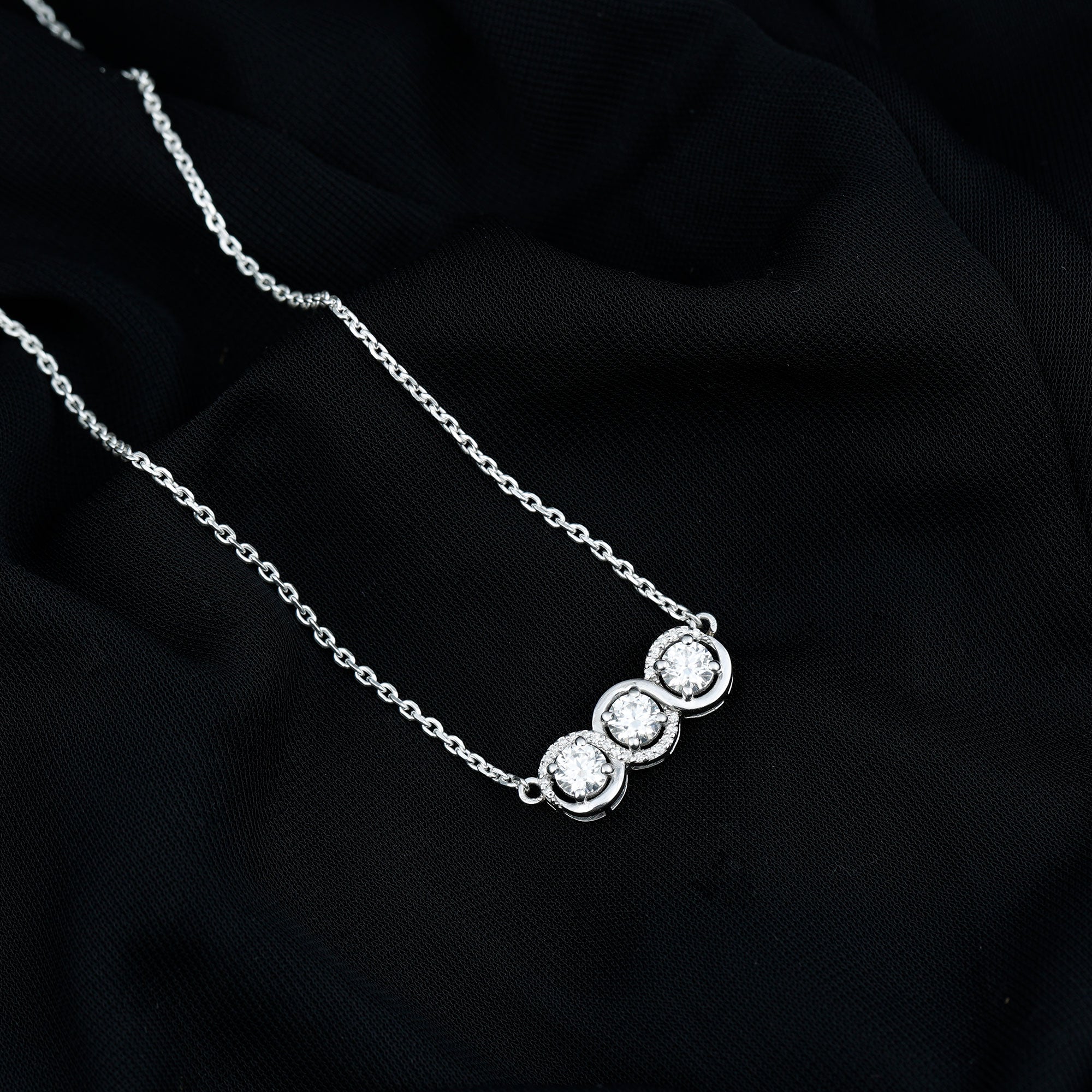 Certified Lab Grown Diamond 3 Stone Necklace For Her Lab - ( EF-VS ) - Rosec Jewels