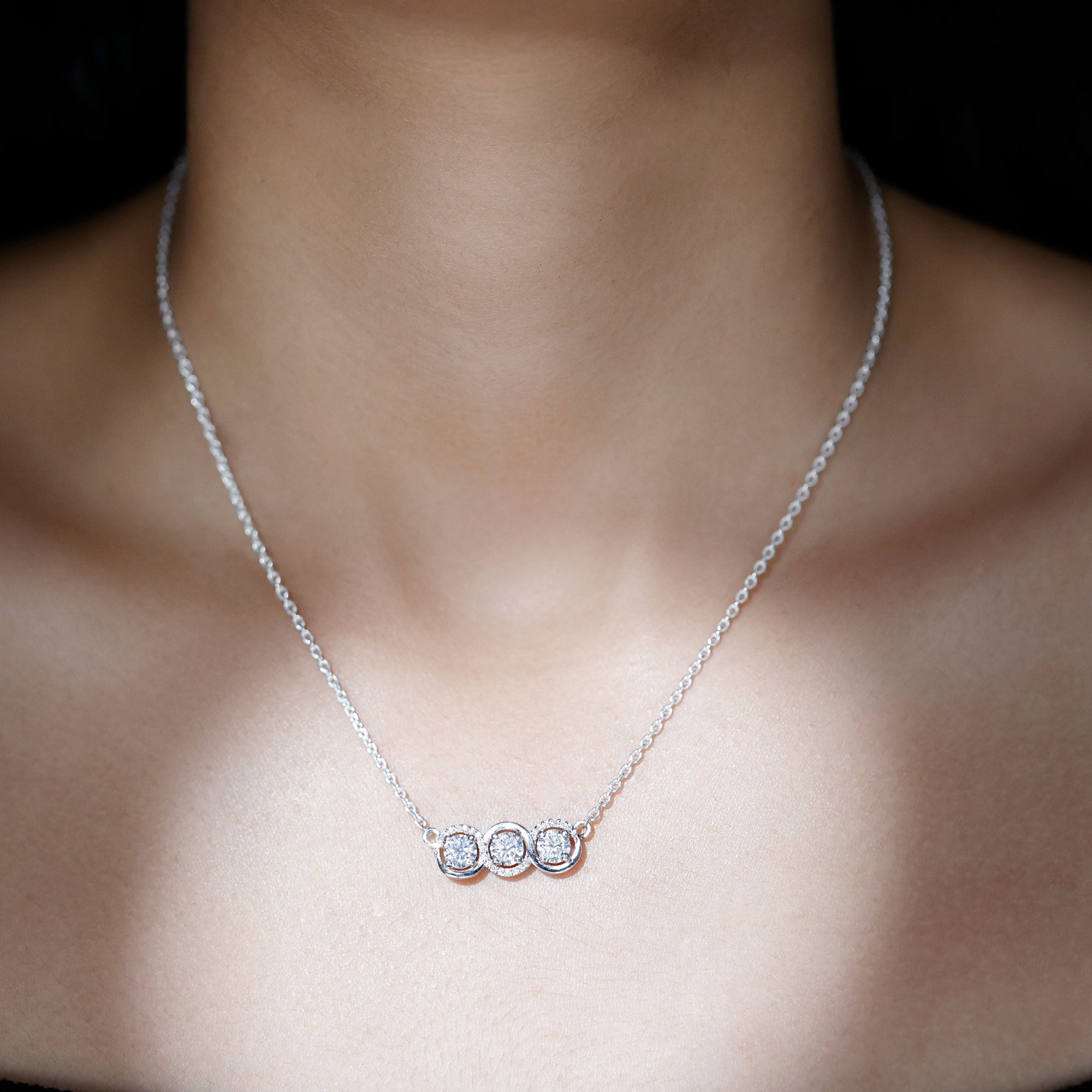 Certified Lab Grown Diamond 3 Stone Necklace For Her Lab - ( EF-VS ) - Rosec Jewels