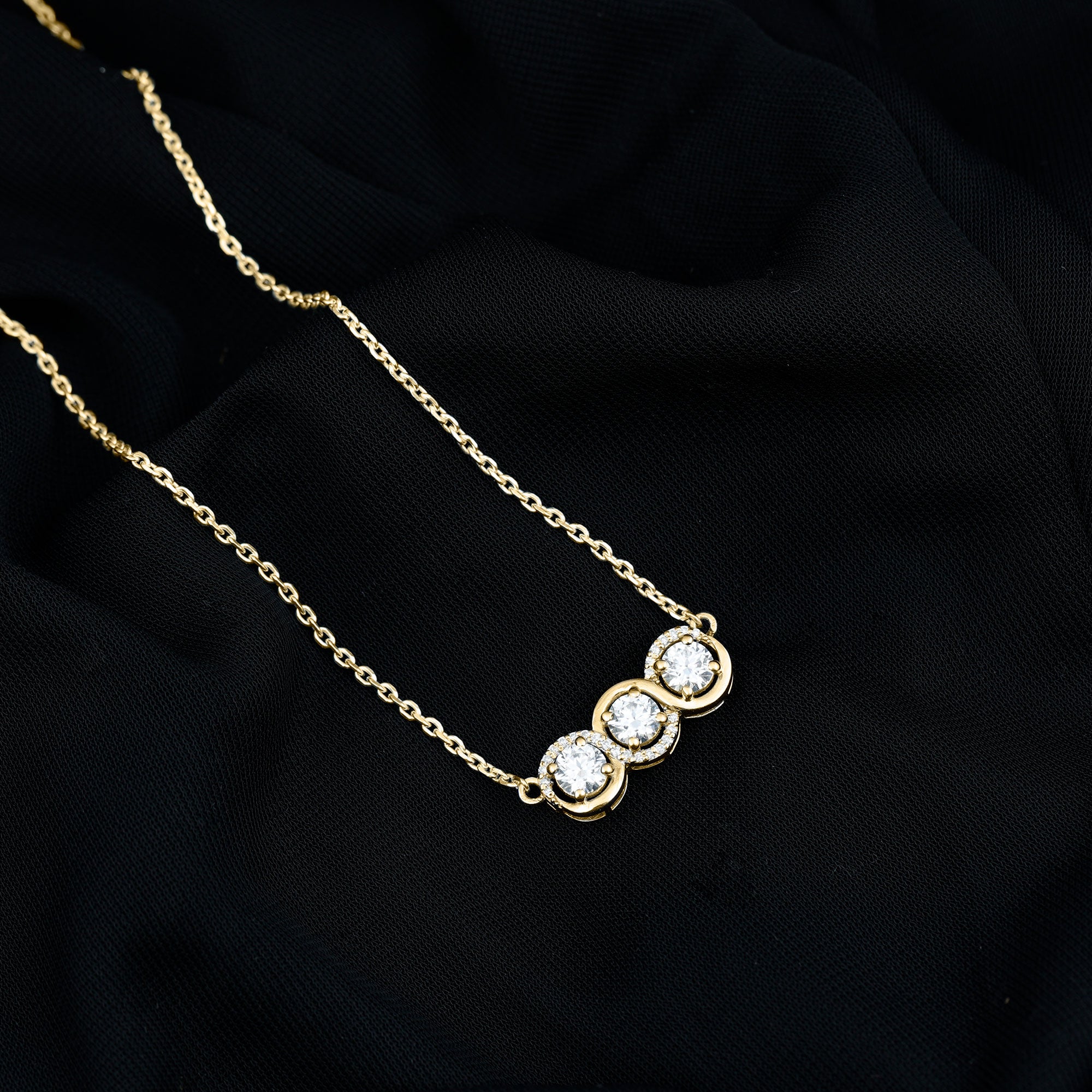 Certified Lab Grown Diamond 3 Stone Necklace For Her Lab - ( EF-VS ) - Rosec Jewels