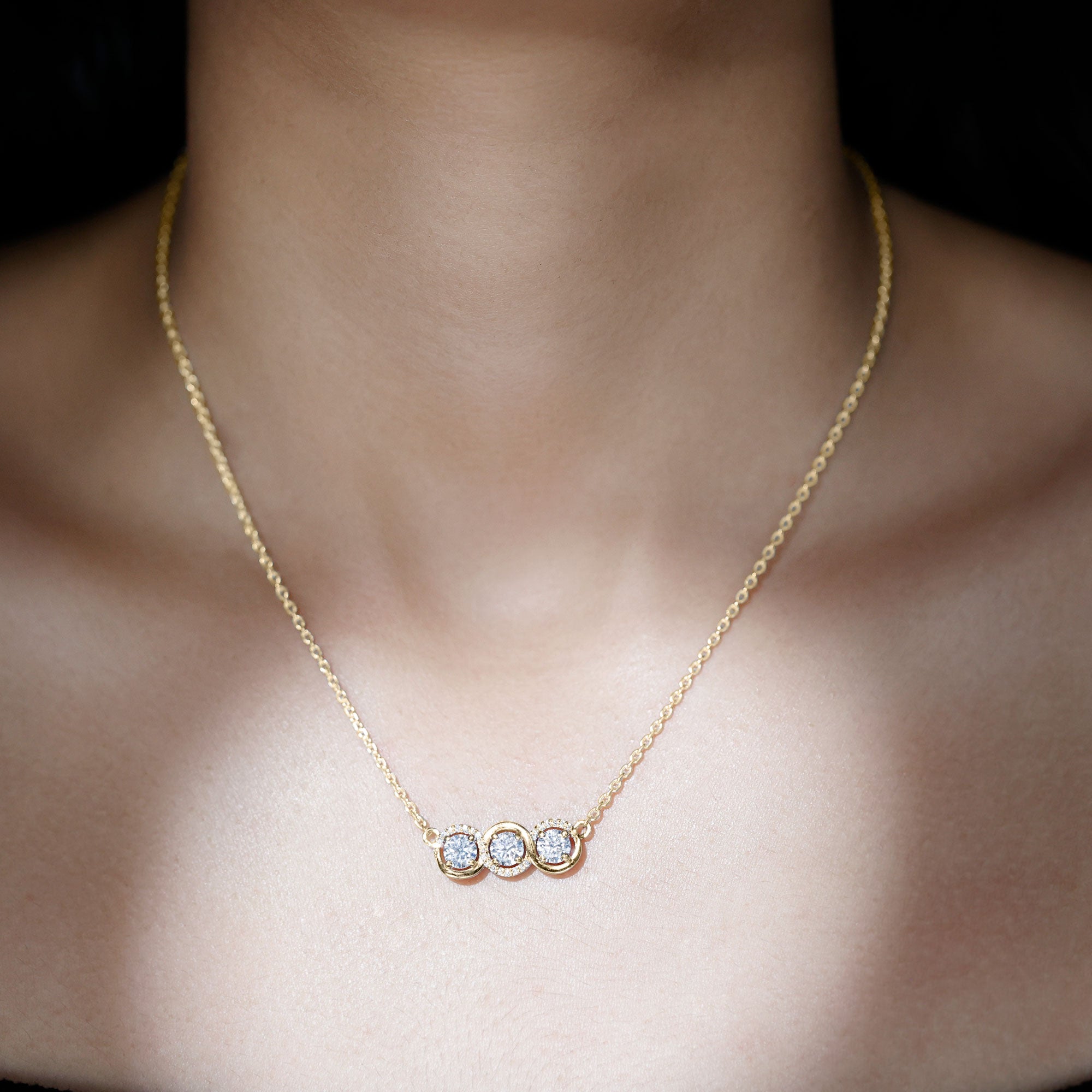 Certified Lab Grown Diamond 3 Stone Necklace For Her Lab - ( EF-VS ) - Rosec Jewels