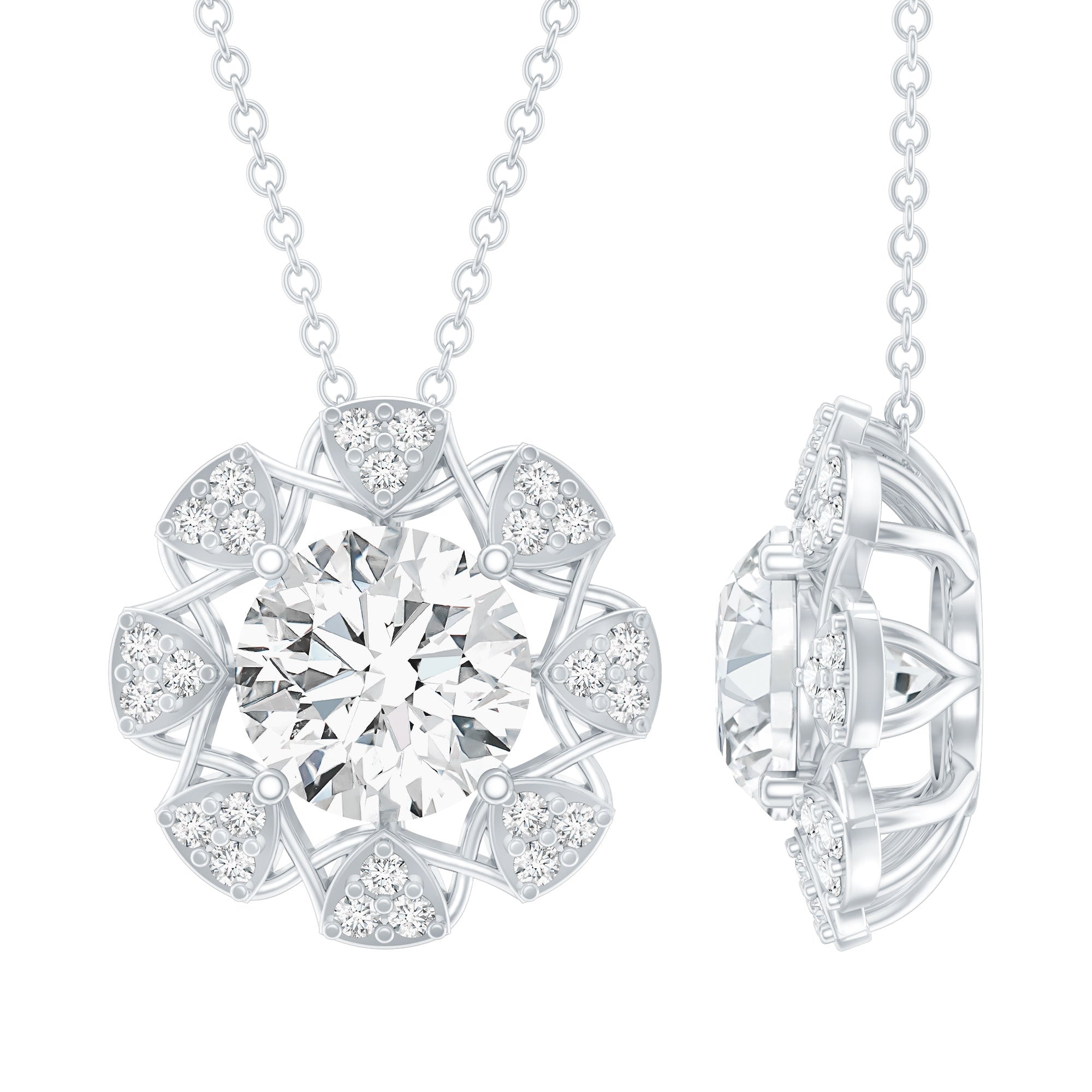 Certified 2 Carat Lab Grown Diamond Designer Solitaire Necklace Lab - ( EF-VS ) - Rosec Jewels