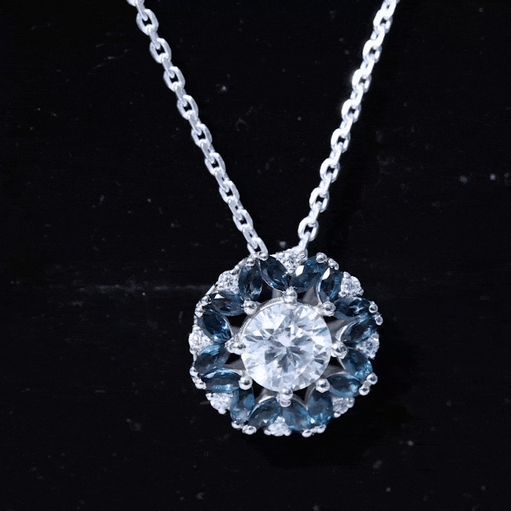 2 Carat Lab Grown Diamond Cocktail Necklace With London Blue Topaz Lab - ( EF-VS ) - Rosec Jewels