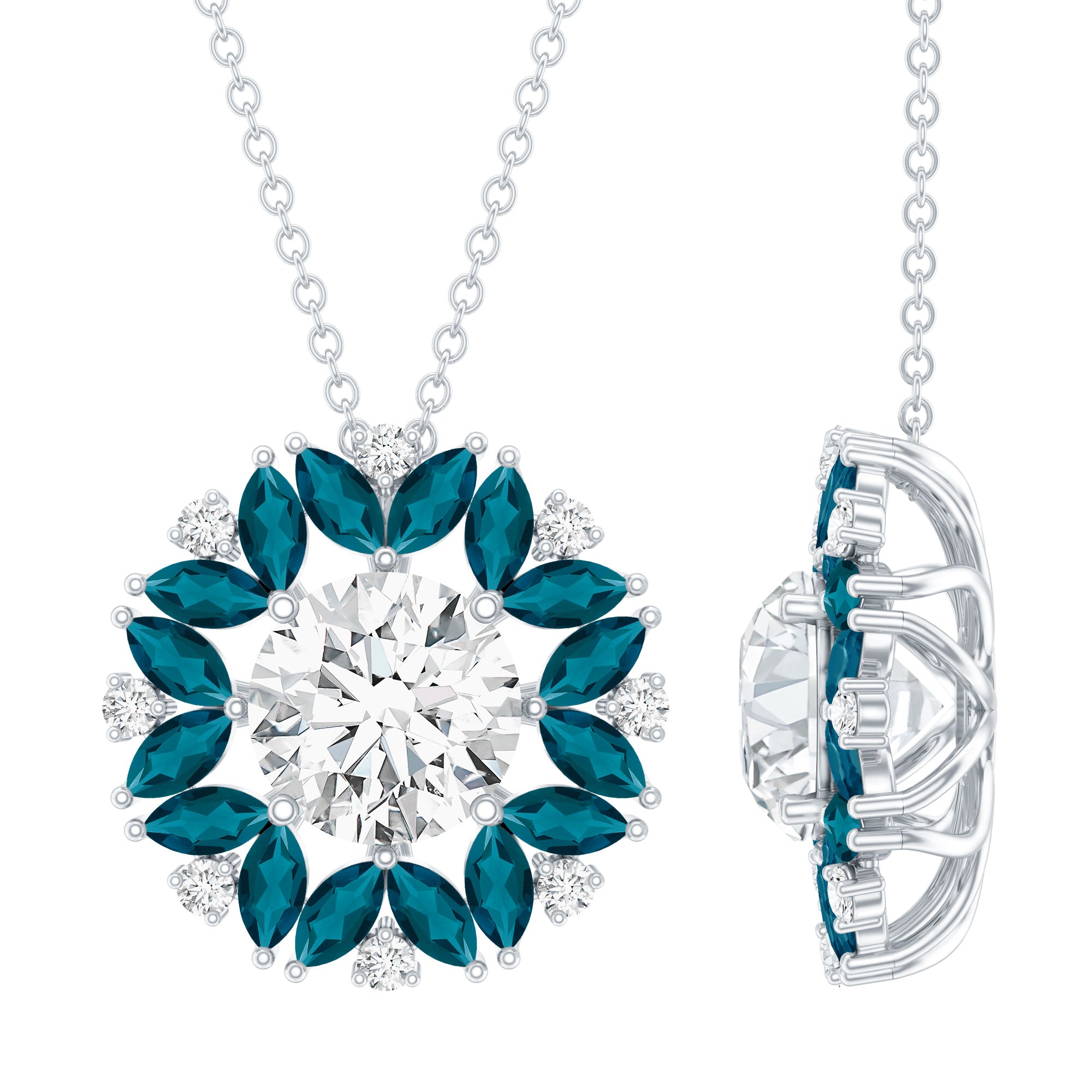 2 Carat Lab Grown Diamond Cocktail Necklace With London Blue Topaz Lab - ( EF-VS ) - Rosec Jewels
