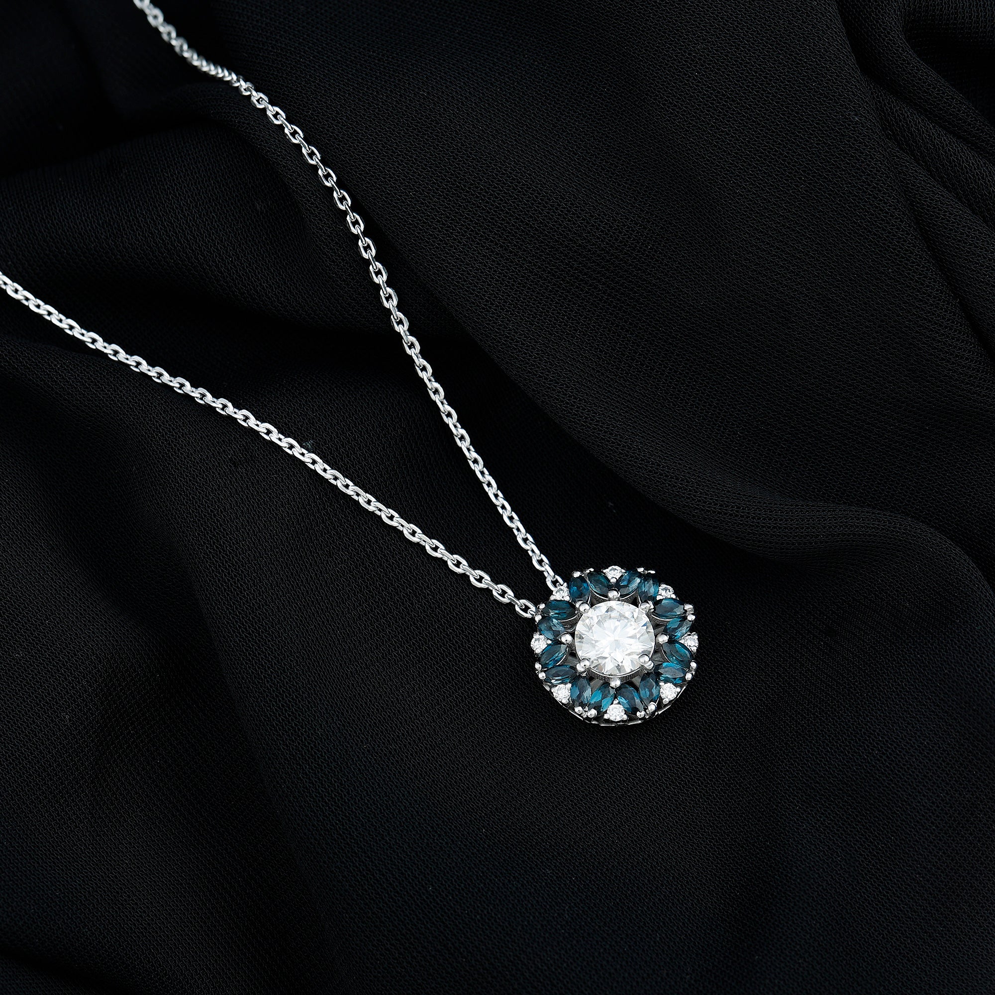 2 Carat Lab Grown Diamond Cocktail Necklace With London Blue Topaz Lab - ( EF-VS ) - Rosec Jewels