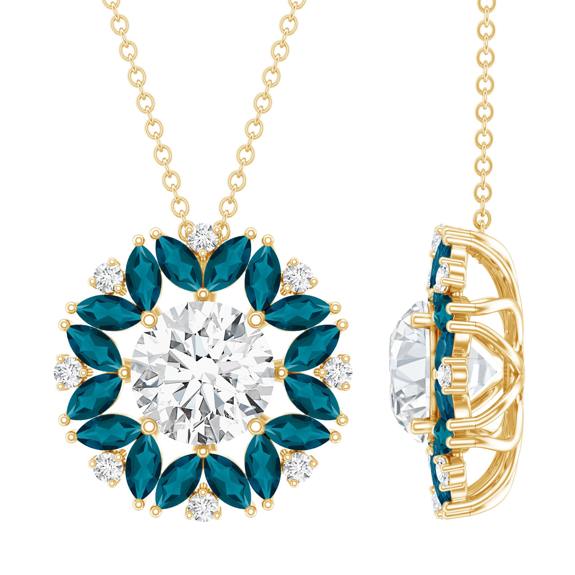 2 Carat Lab Grown Diamond Cocktail Necklace With London Blue Topaz Lab - ( EF-VS ) - Rosec Jewels