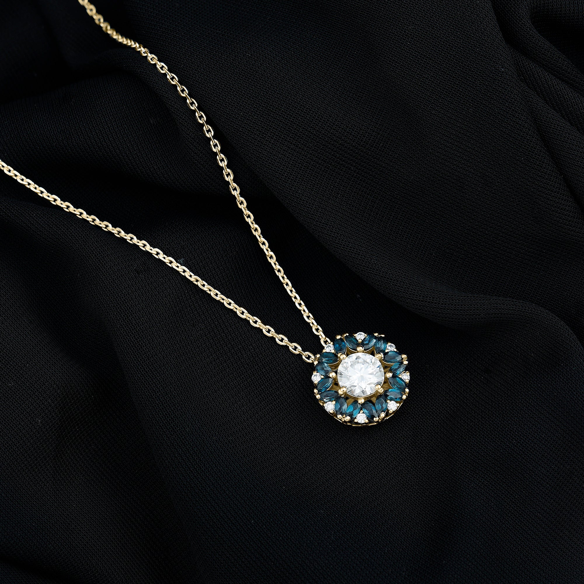 2 Carat Lab Grown Diamond Cocktail Necklace With London Blue Topaz Lab - ( EF-VS ) - Rosec Jewels