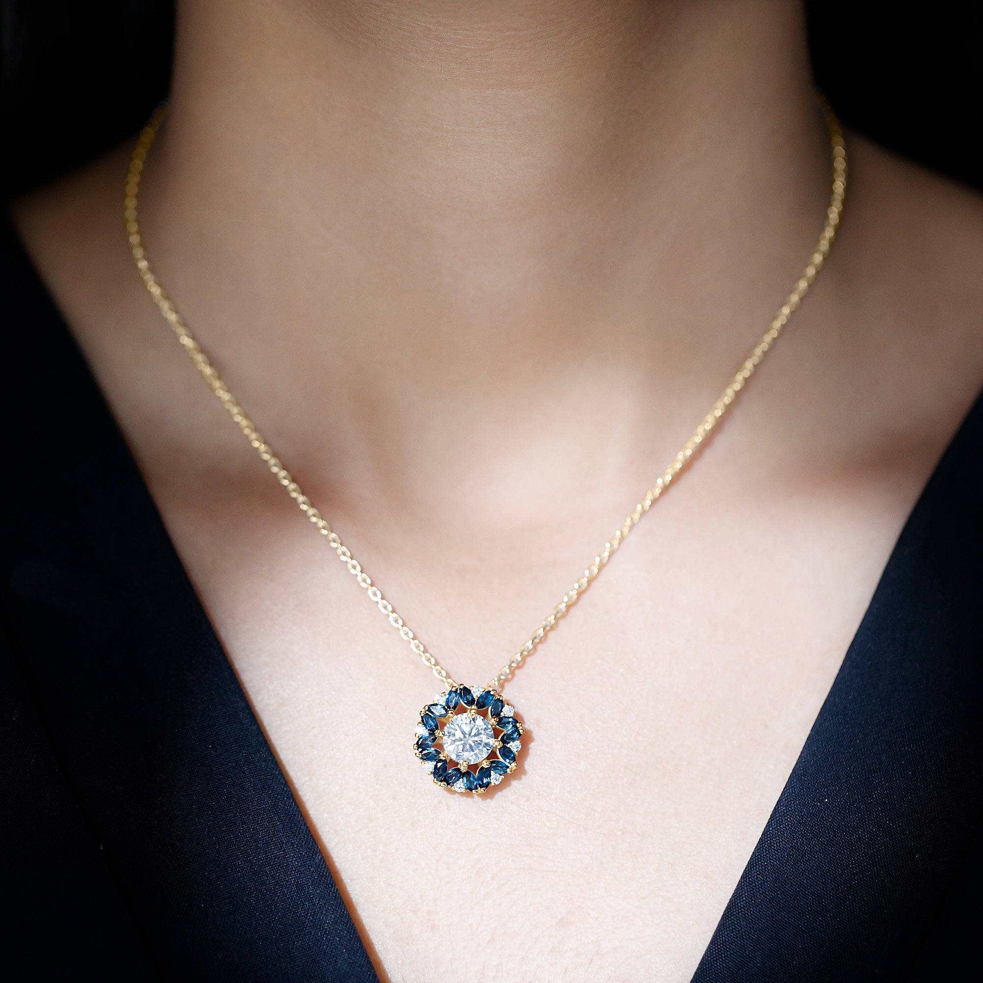 2 Carat Lab Grown Diamond Cocktail Necklace With London Blue Topaz Lab - ( EF-VS ) - Rosec Jewels