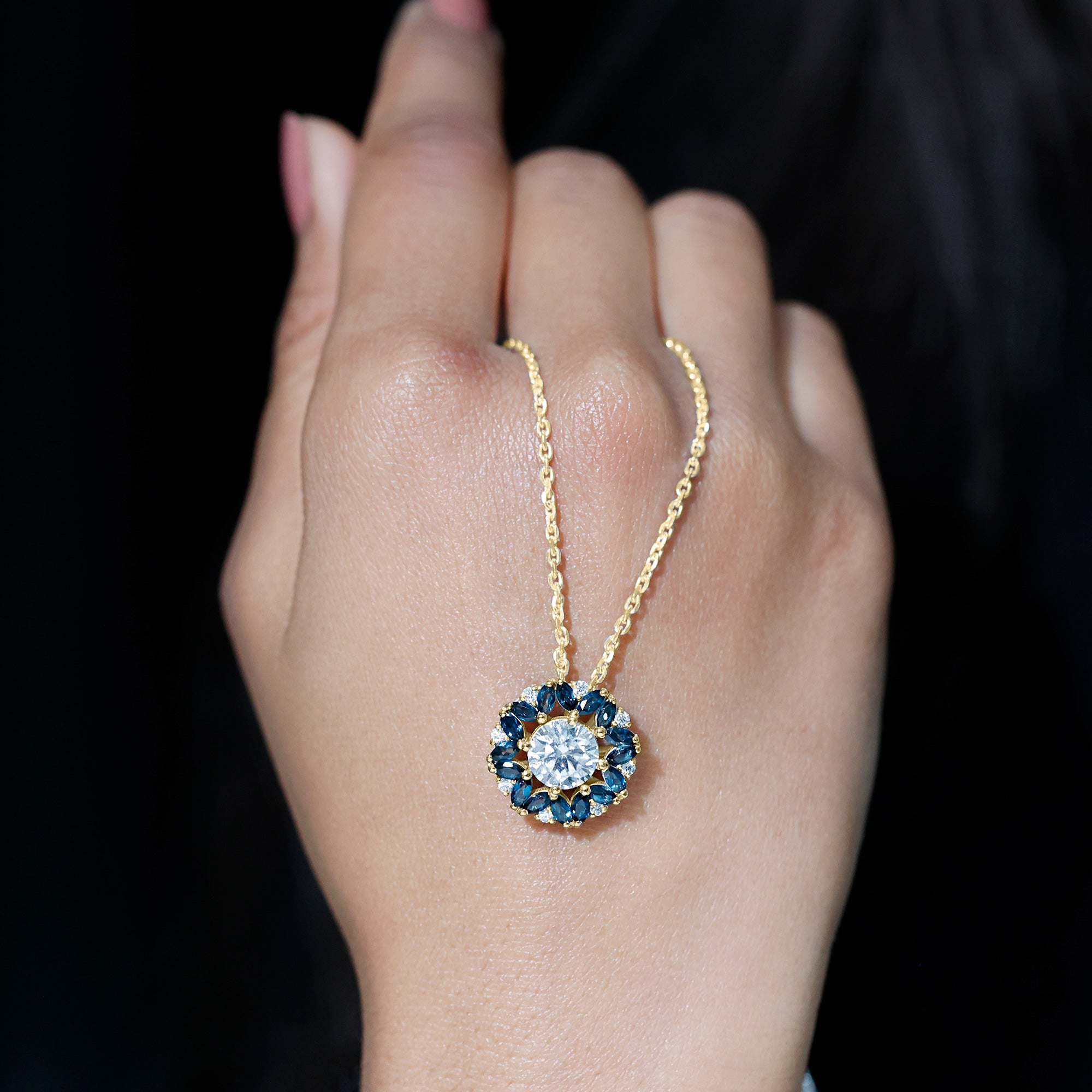 2 Carat Lab Grown Diamond Cocktail Necklace With London Blue Topaz Lab - ( EF-VS ) - Rosec Jewels