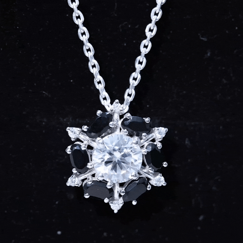 Lab Grown Diamond Cocktail Necklace With Black Onyx Lab - ( EF-VS ) - Rosec Jewels