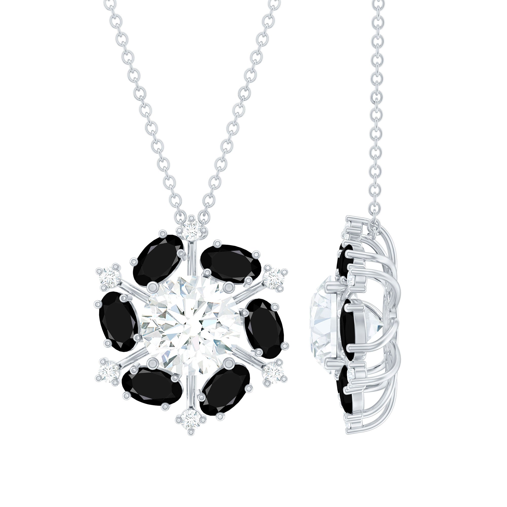 Lab Grown Diamond Cocktail Necklace With Black Onyx Lab - ( EF-VS ) - Rosec Jewels