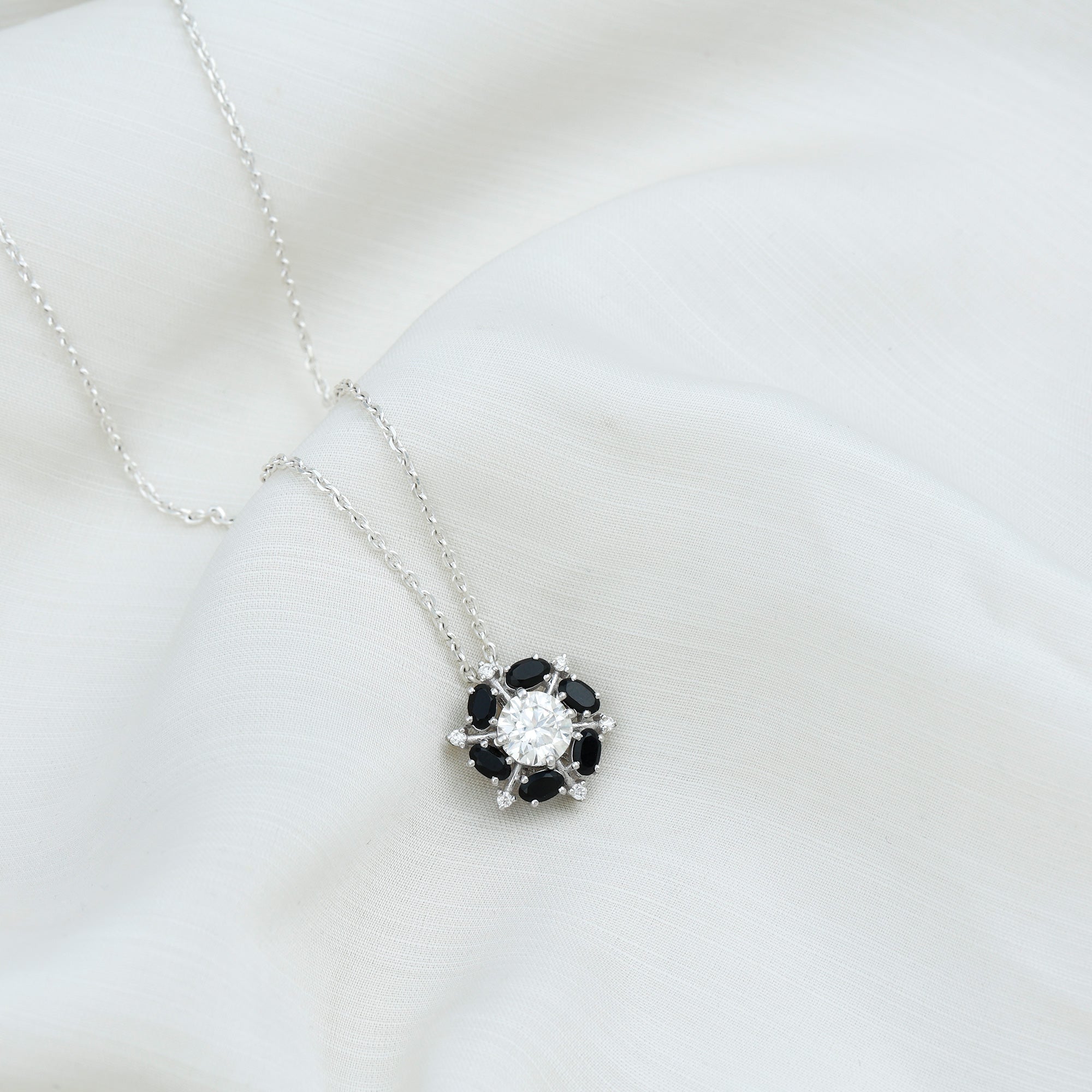 Lab Grown Diamond Cocktail Necklace With Black Onyx Lab - ( EF-VS ) - Rosec Jewels