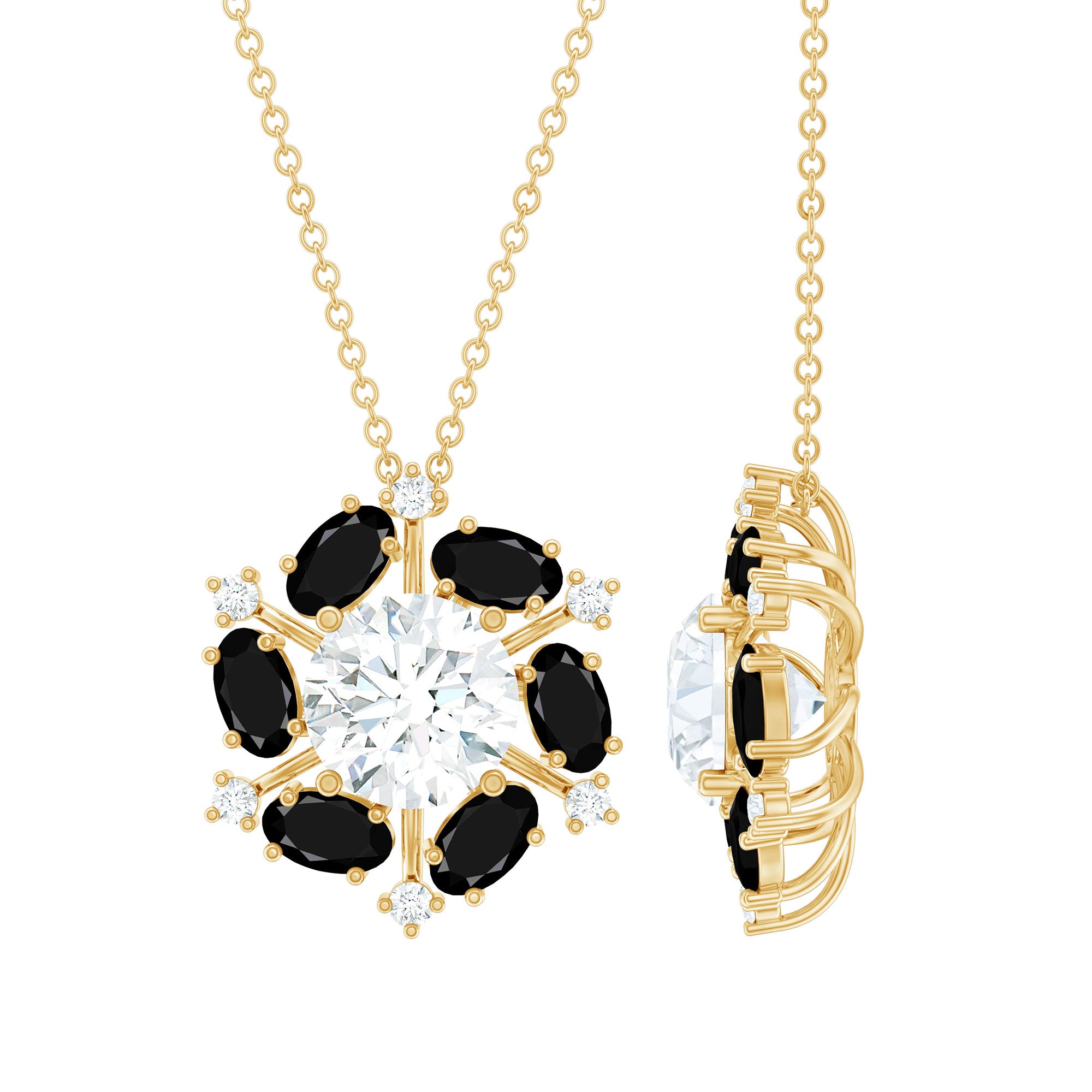 Lab Grown Diamond Cocktail Necklace With Black Onyx Lab - ( EF-VS ) - Rosec Jewels